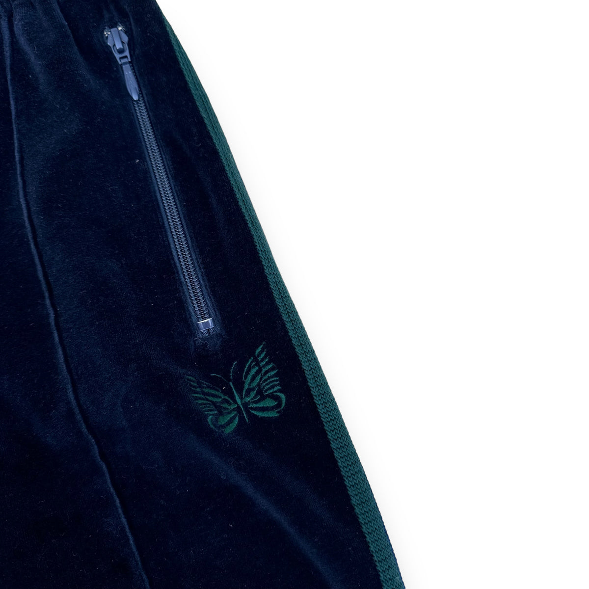 NEEDLES VELOUR TRACK PANTS NAVY / GREEN M