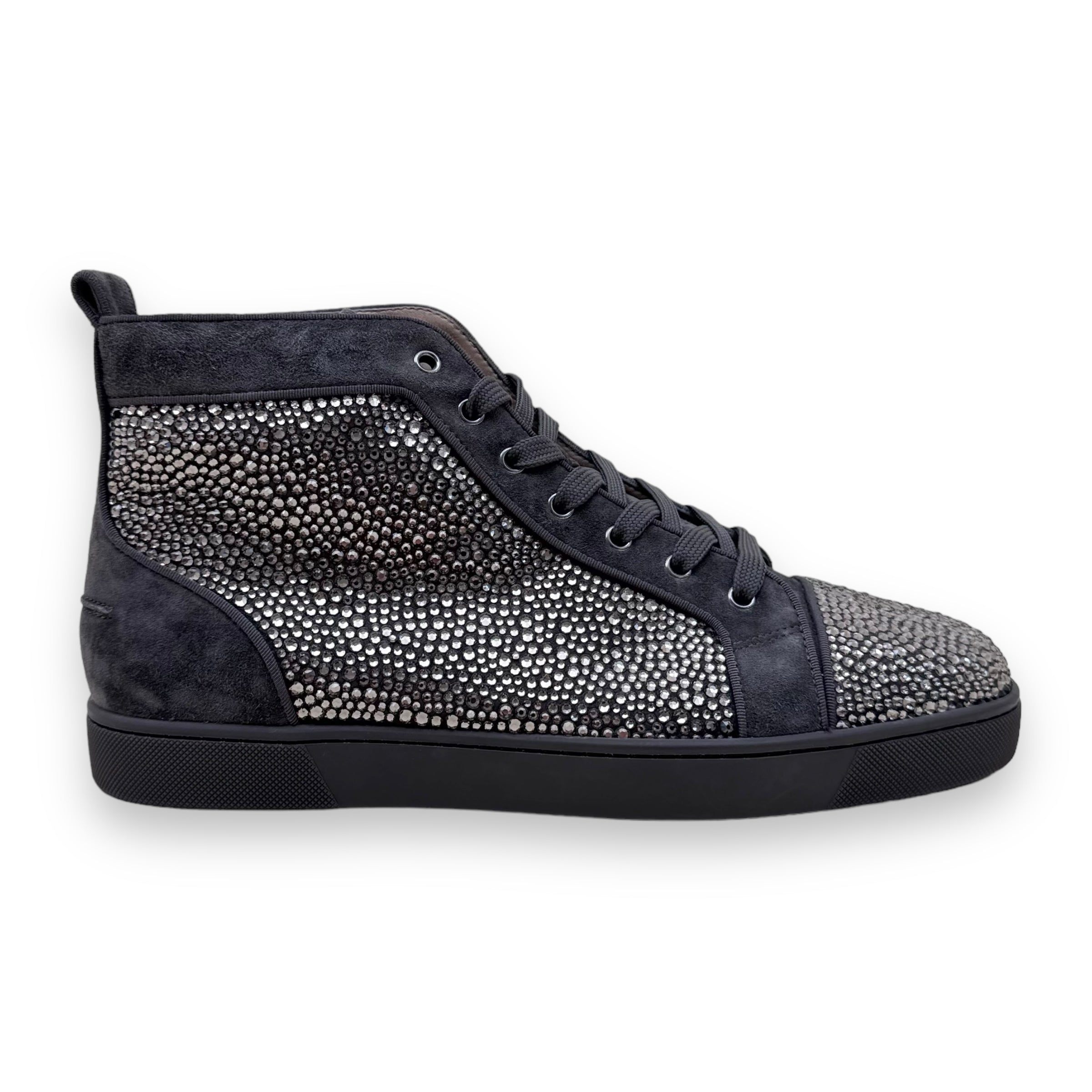 CHRISTIAN LOUBOUTIN STRASS HIGH-TOP SUEDE SNEAKER KHAKI UK11
