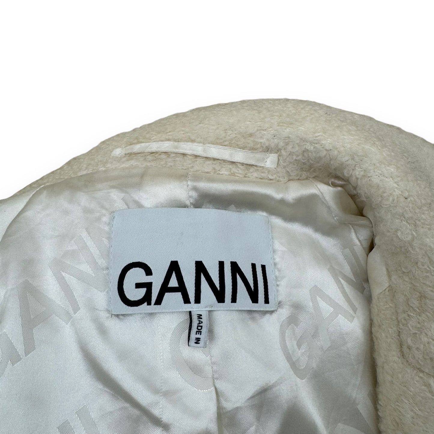 GANNI WOOL BLEND BOUCLÉ COAT WHITE M