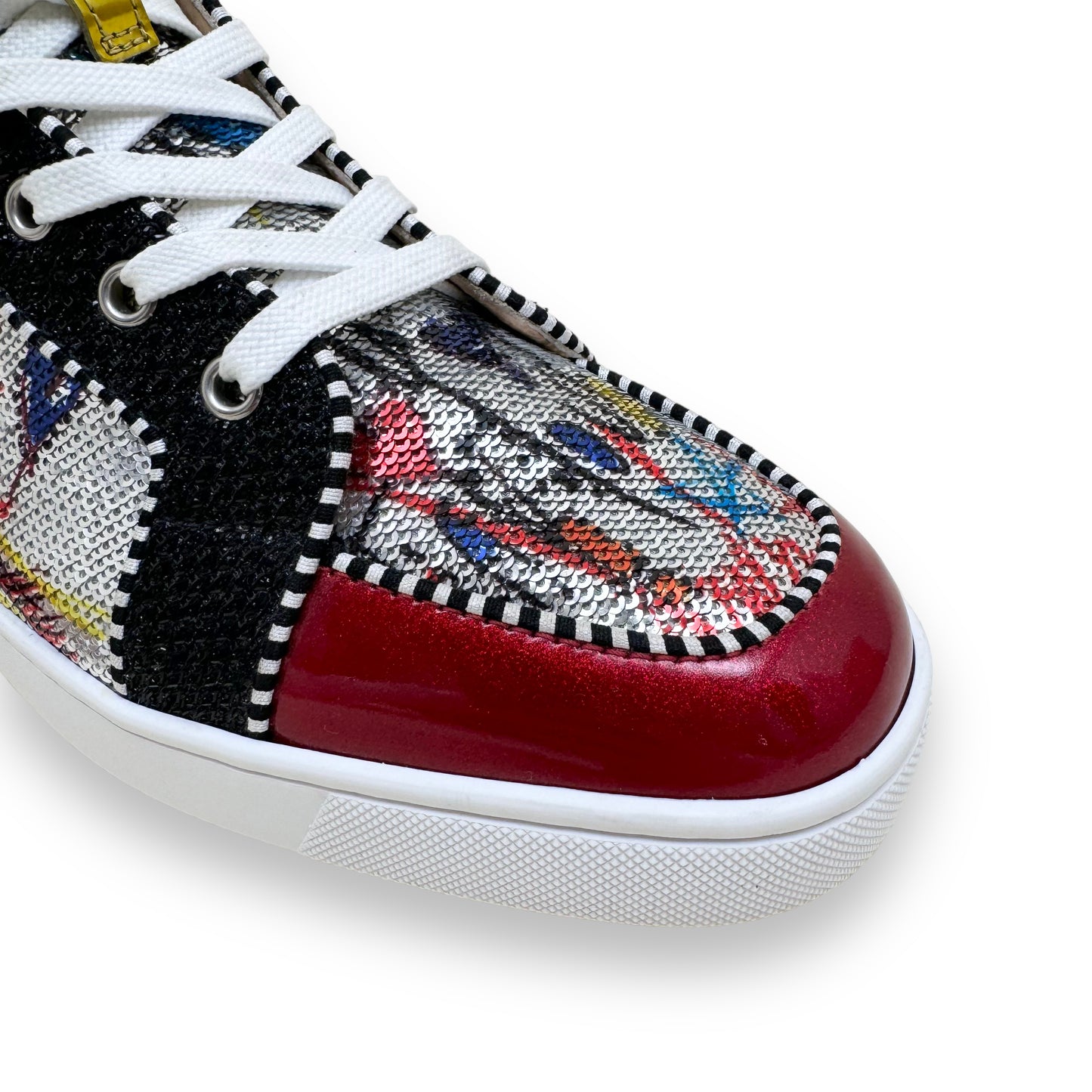 CHRISTIAN LOUBOUTIN GRAFFITI SEQUIN / LEATHER RANTUS ORLATO HIGH TOP SNEAKERS UK9