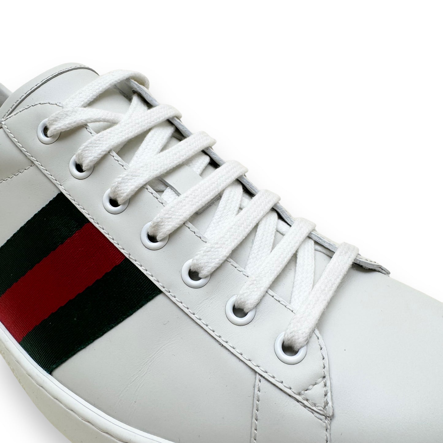 GUCCI ACE LOW TOP LEATHER WEB SNEAKERS WHITE UK11