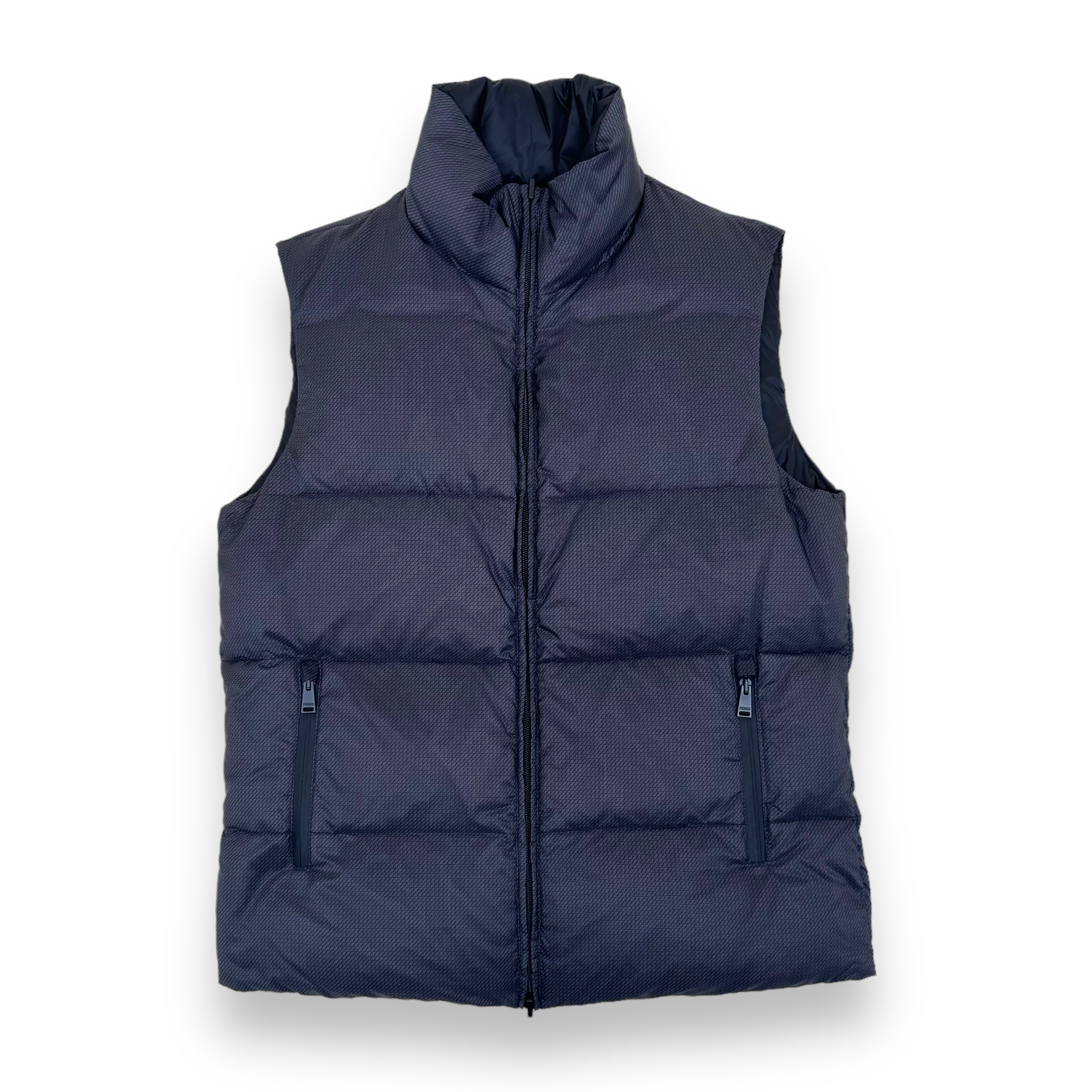 FENDI FF MONOGRAM DOWN PLAQUE REVERSIBLE GILET PUFFER JACKET BLACK S