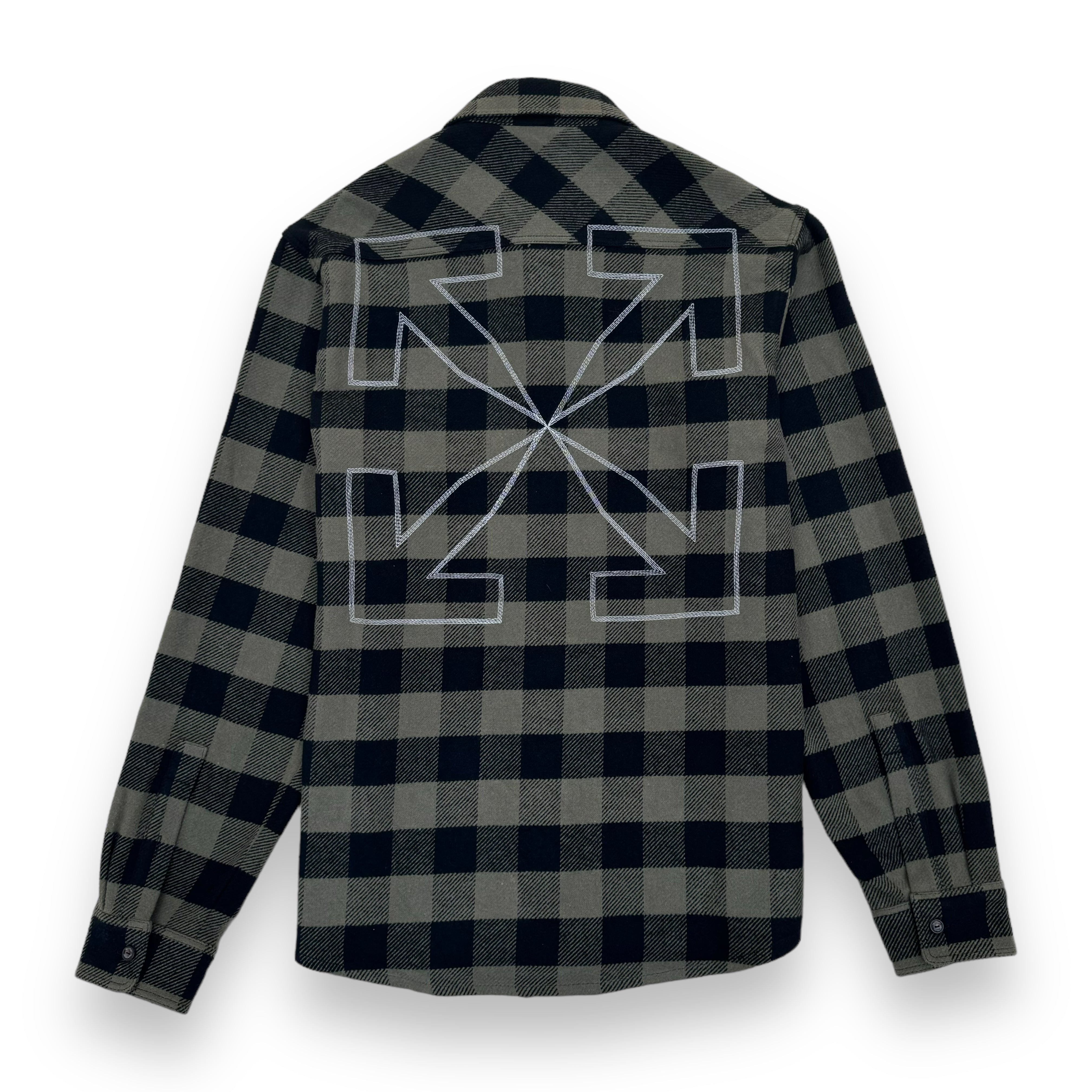 OFF-WHITE CHECKED LOGO EMBROIDERED FLANNEL SHIRT GREEN / BLACK L