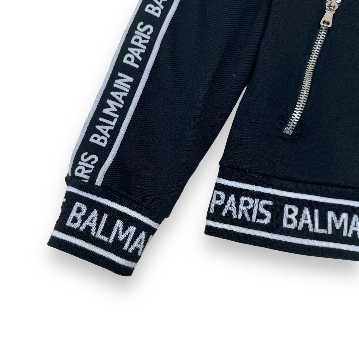 BALMAIN TAPE LOGO ZIP-UP SWEATSHIRT BLACK M