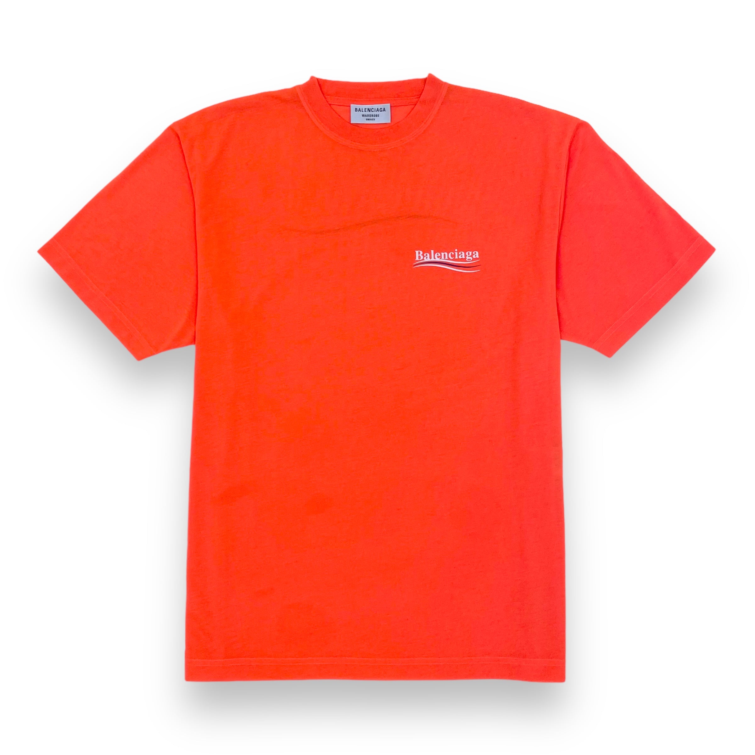 BALENCIAGA OVERSIZED POLITICAL LOGO T-SHIRT NEON ORANGE XS