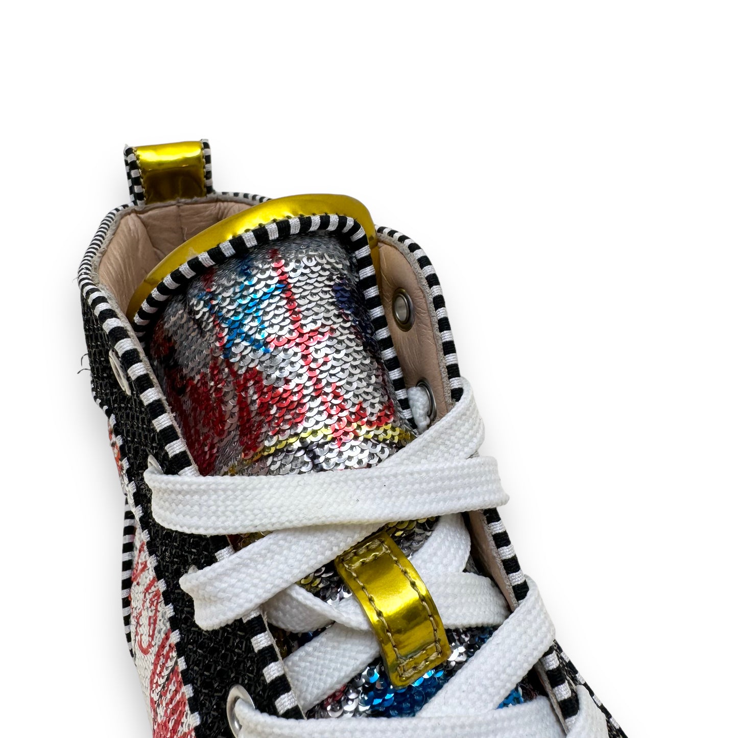 CHRISTIAN LOUBOUTIN GRAFFITI SEQUIN / LEATHER RANTUS ORLATO HIGH TOP SNEAKERS UK9