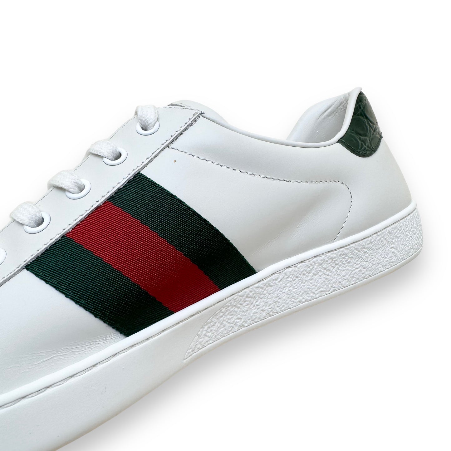 GUCCI ACE LOW TOP LEATHER WEB SNEAKERS WHITE UK11