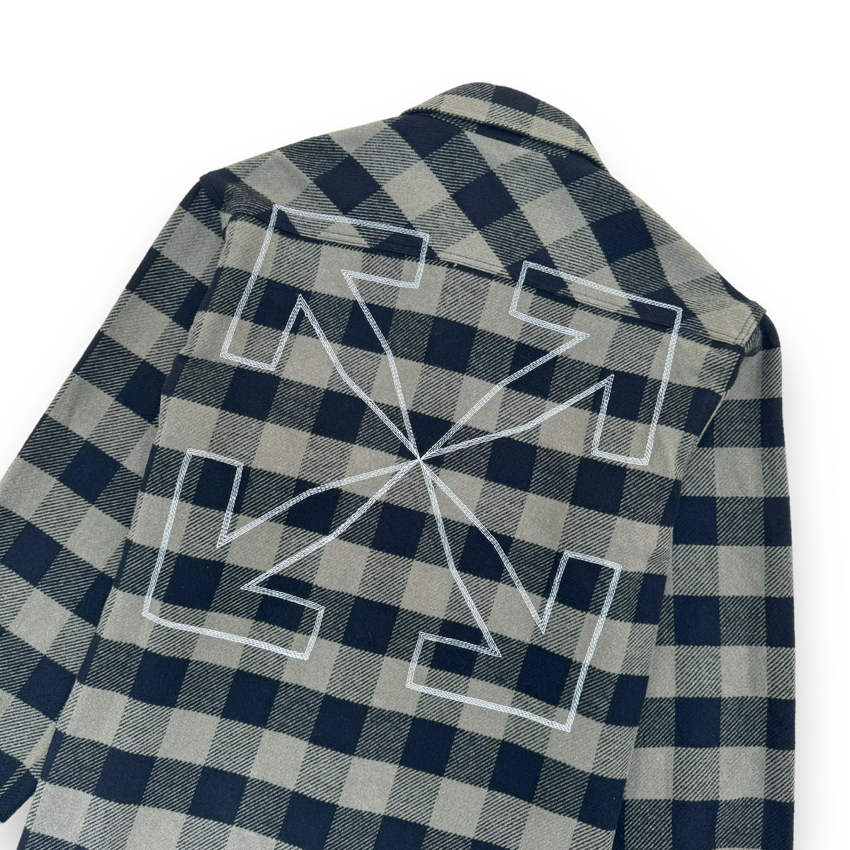 OFF-WHITE CHECKED LOGO EMBROIDERED FLANNEL SHIRT GREEN / BLACK L