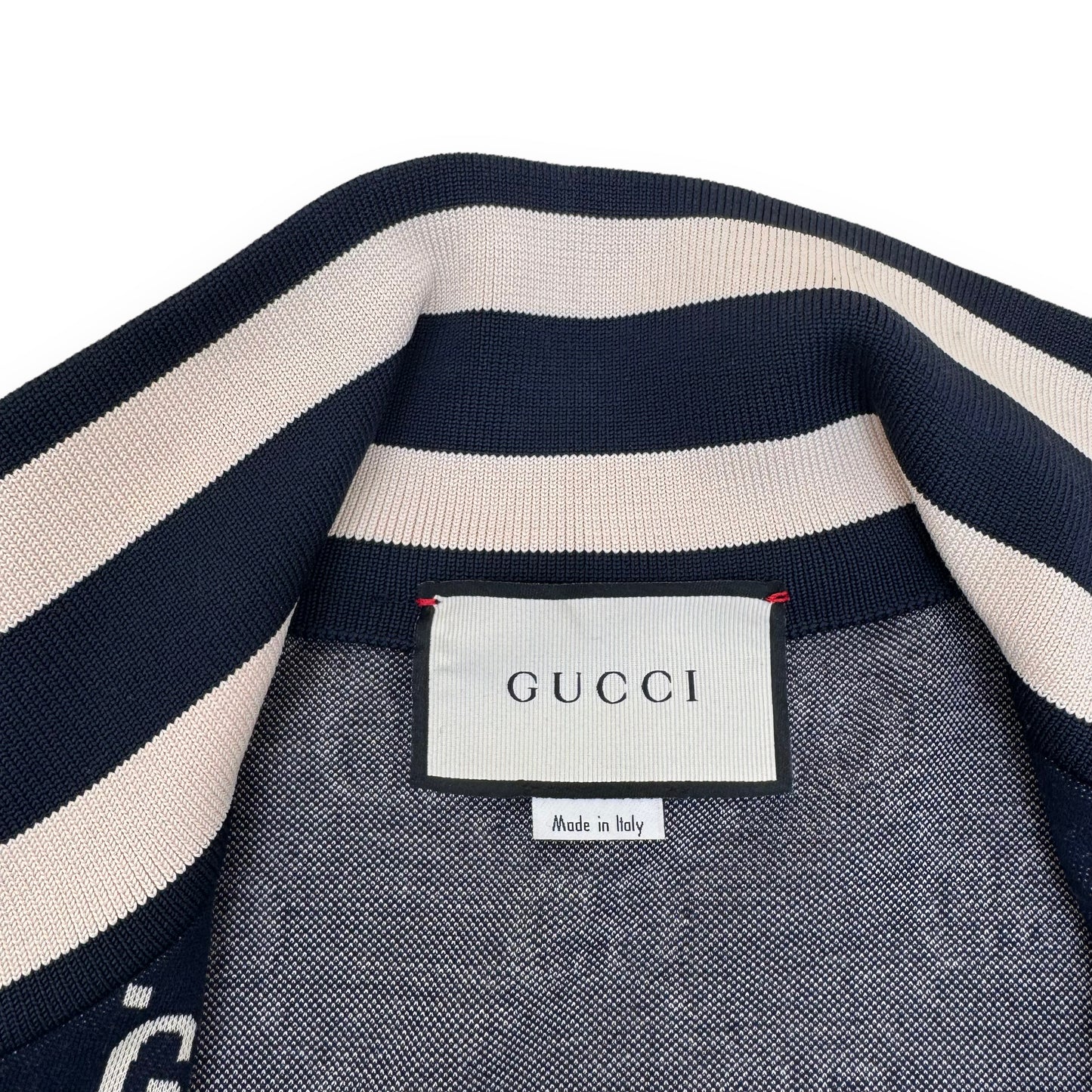 GUCCI GG LOGO-INTARSIA COTTON ZIP-UP TRACK JACKET NAVY L