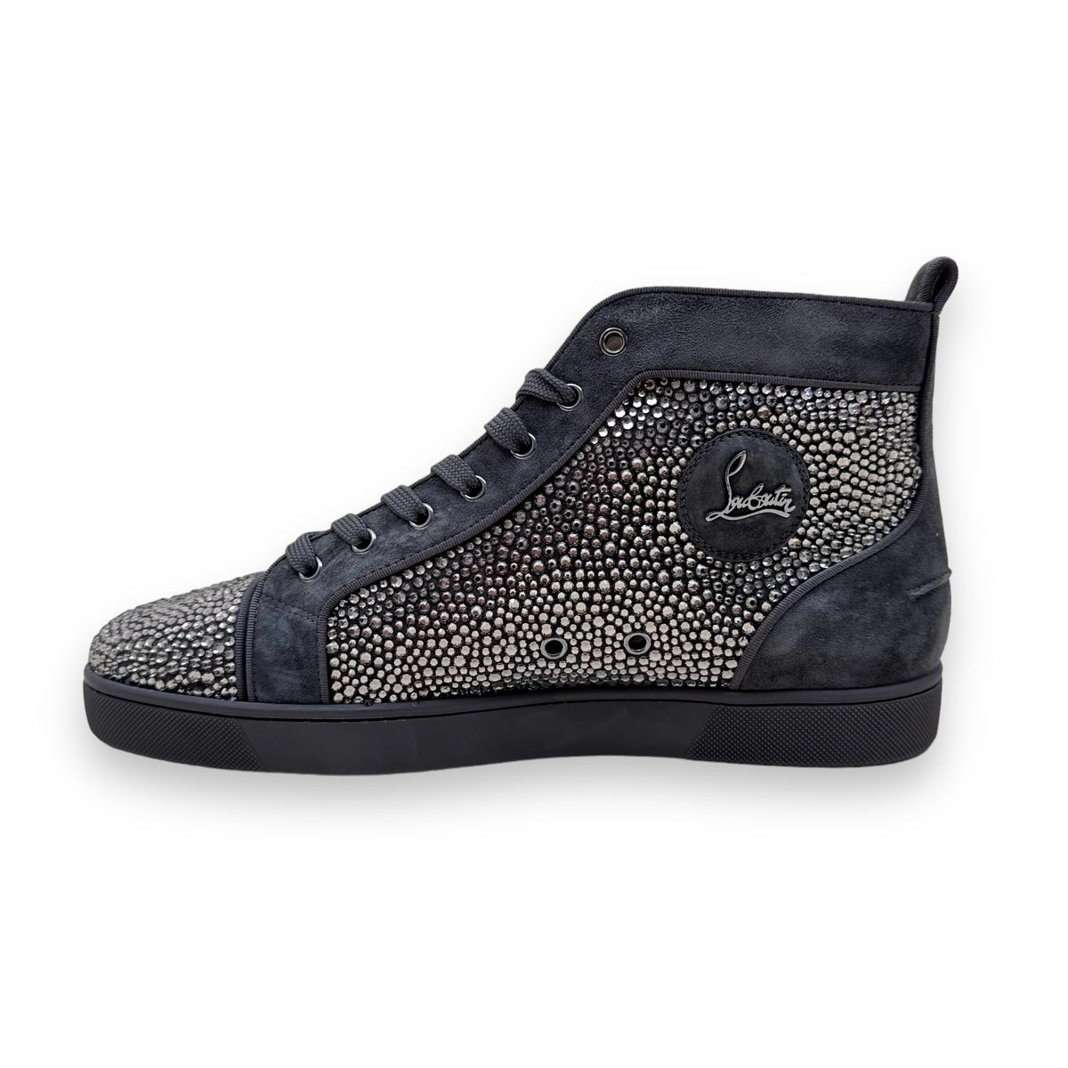 CHRISTIAN LOUBOUTIN STRASS HIGH-TOP SUEDE SNEAKER KHAKI UK11
