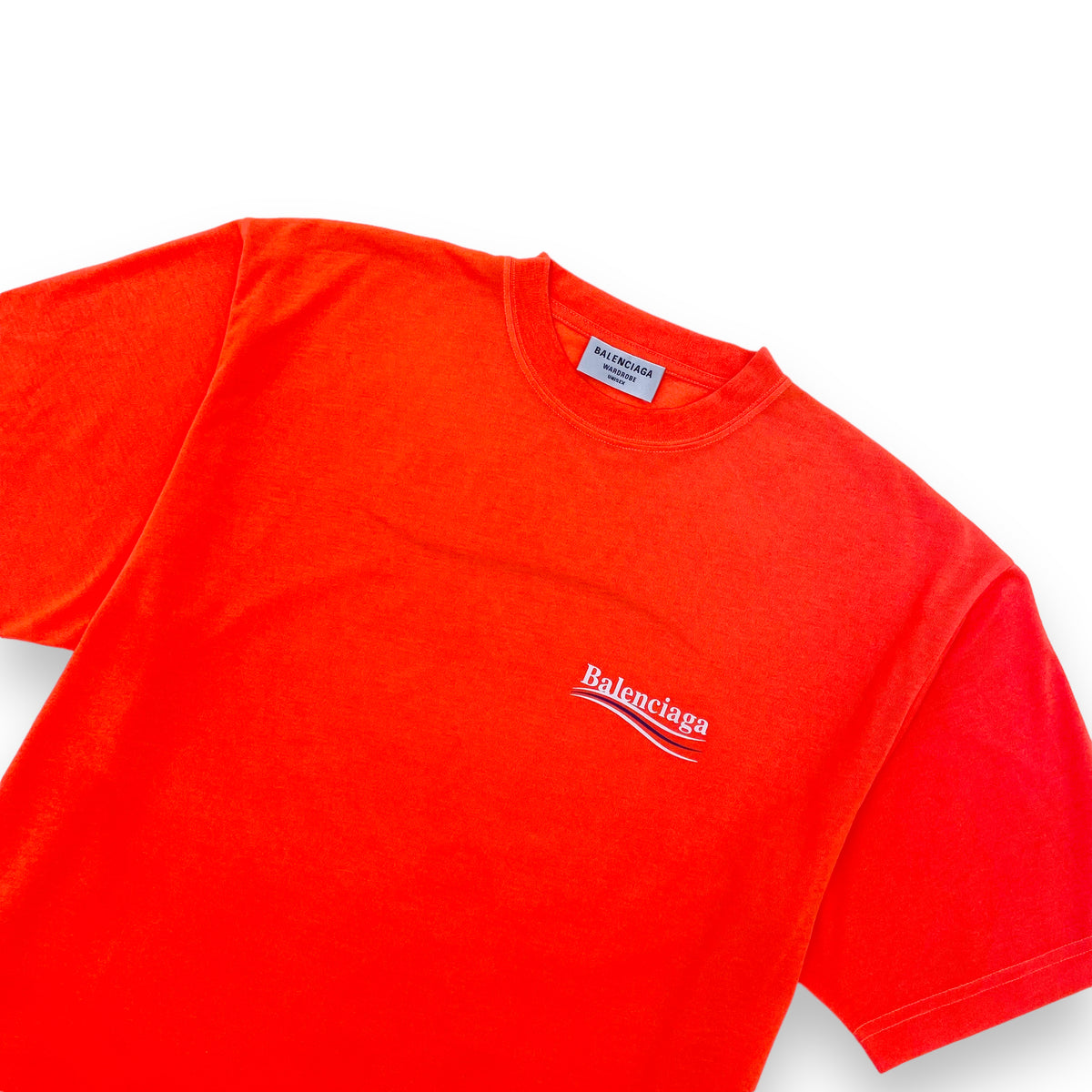 BALENCIAGA OVERSIZED POLITICAL LOGO T-SHIRT NEON ORANGE XS