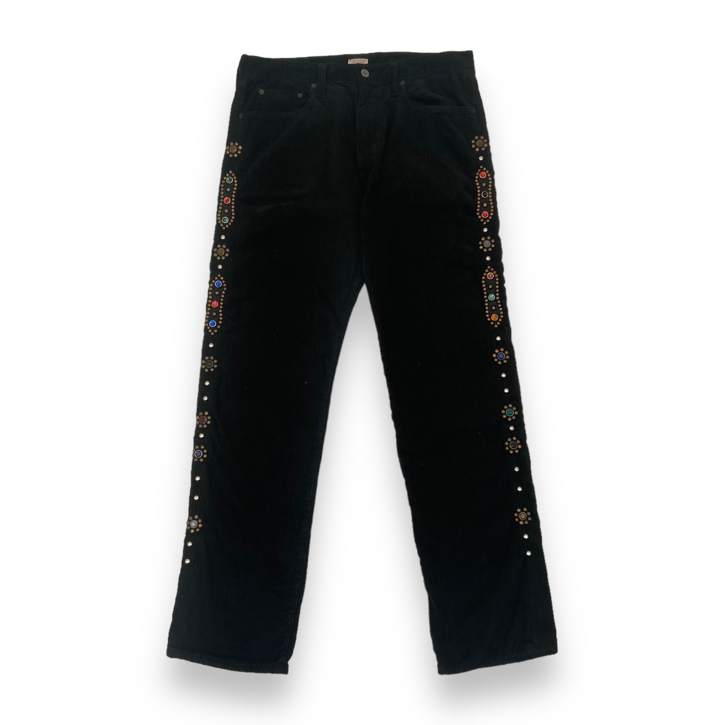 KAPITAL CORDUROY GEMSTONE EMBELLISHED STRAIGHT-LEG TROUSERS BLACK 34W