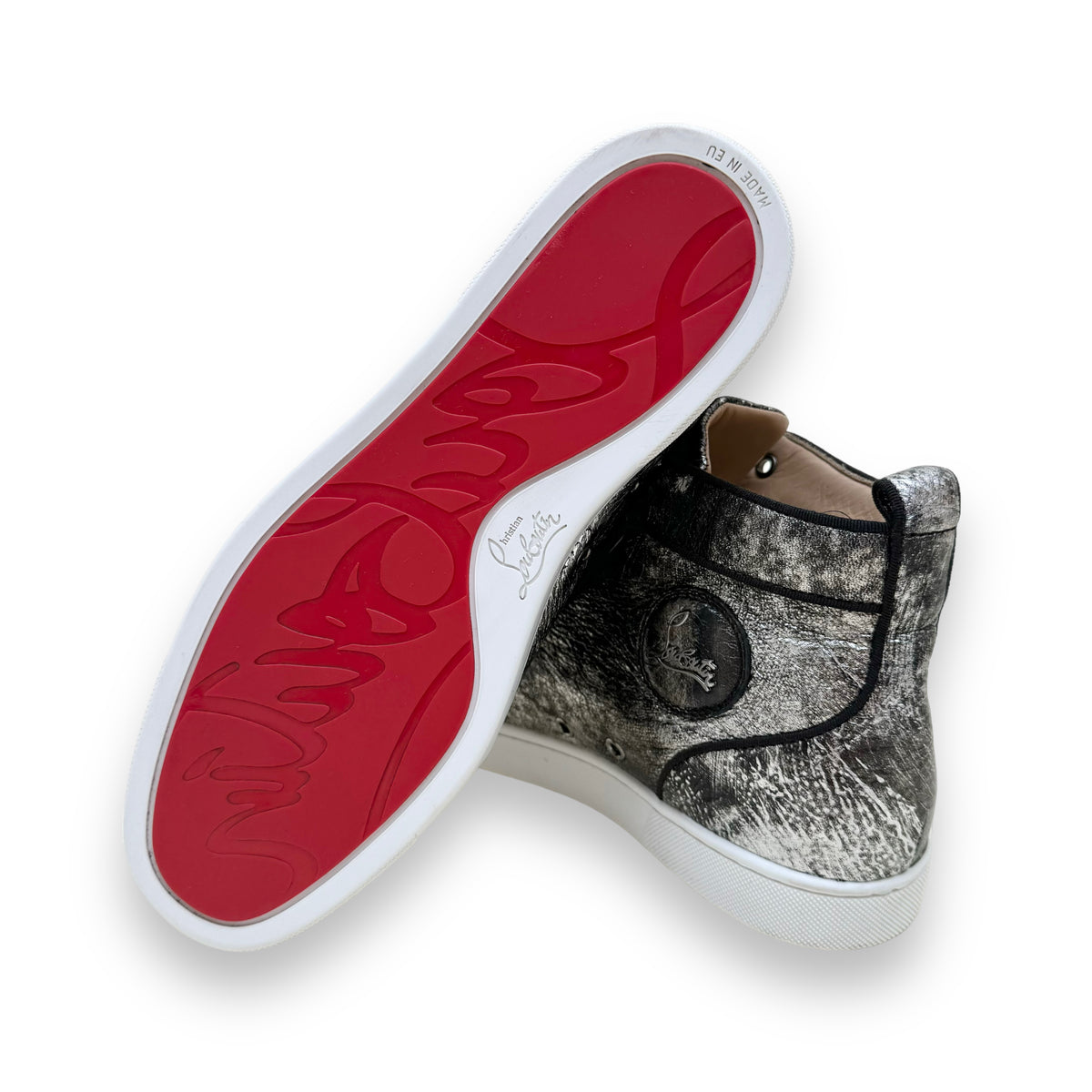 CHRISTIAN LOUBOUTIN HIGH TOP SNEAKERS SILVER UK9