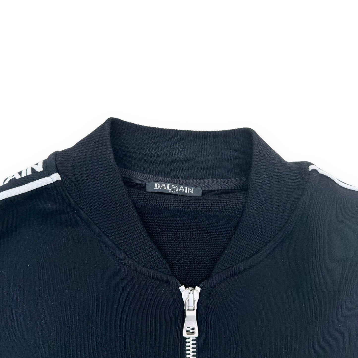 BALMAIN TAPE LOGO ZIP-UP SWEATSHIRT BLACK M