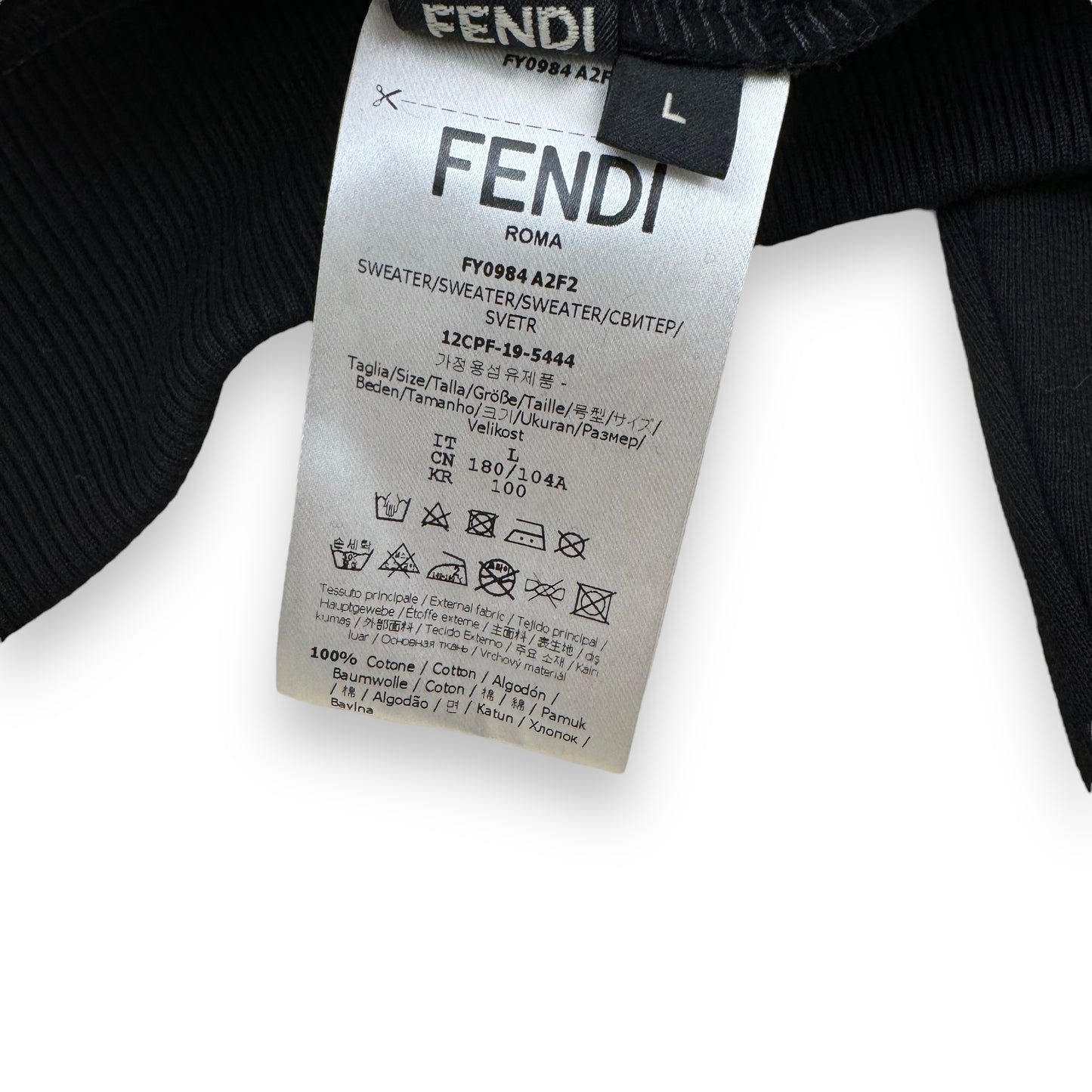 FENDI DRAWSTRING HOODED SWEATSHIRT BLACK / WHITE L