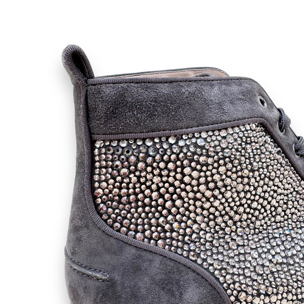 CHRISTIAN LOUBOUTIN STRASS HIGH-TOP SUEDE SNEAKER KHAKI UK11