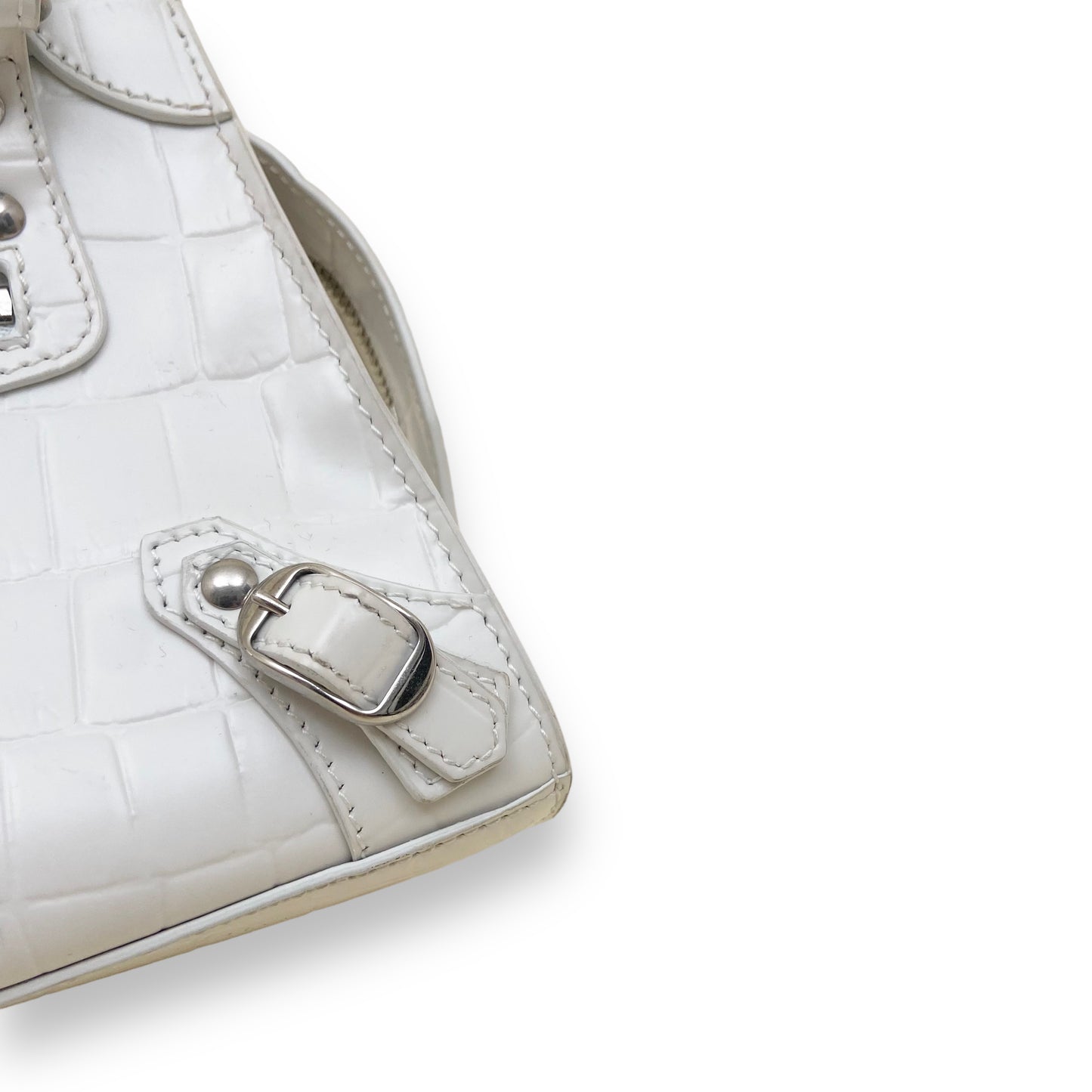 BALENCIAGA NEO CLASSIC CITY CROCODILE PRINT LEATHER BAG WHITE