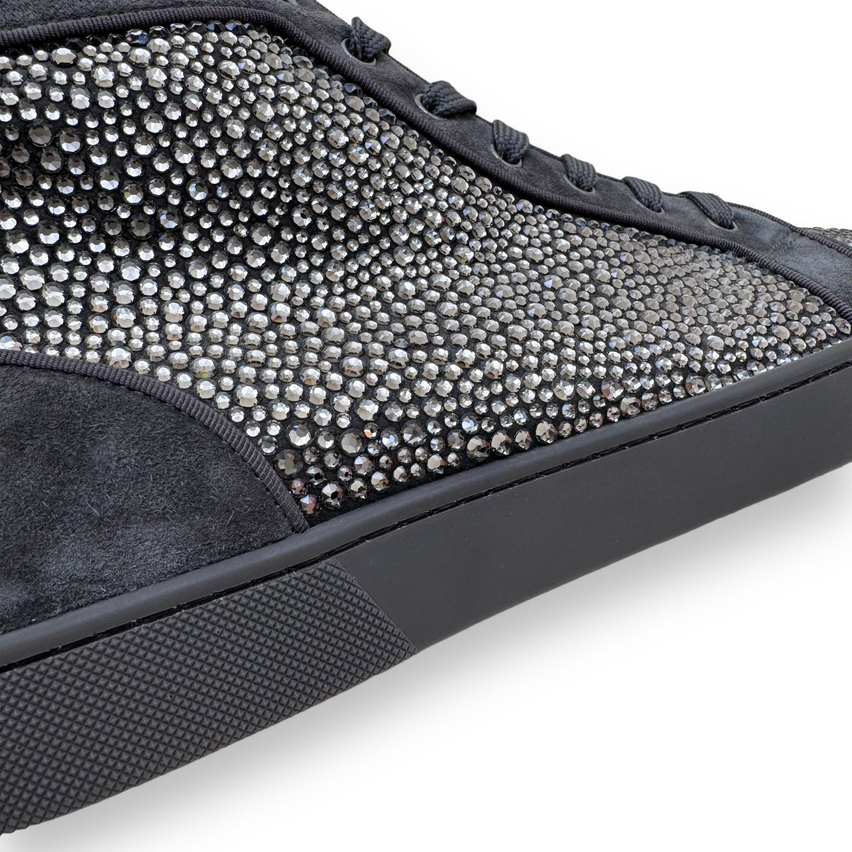 CHRISTIAN LOUBOUTIN STRASS HIGH-TOP SUEDE SNEAKER KHAKI UK11