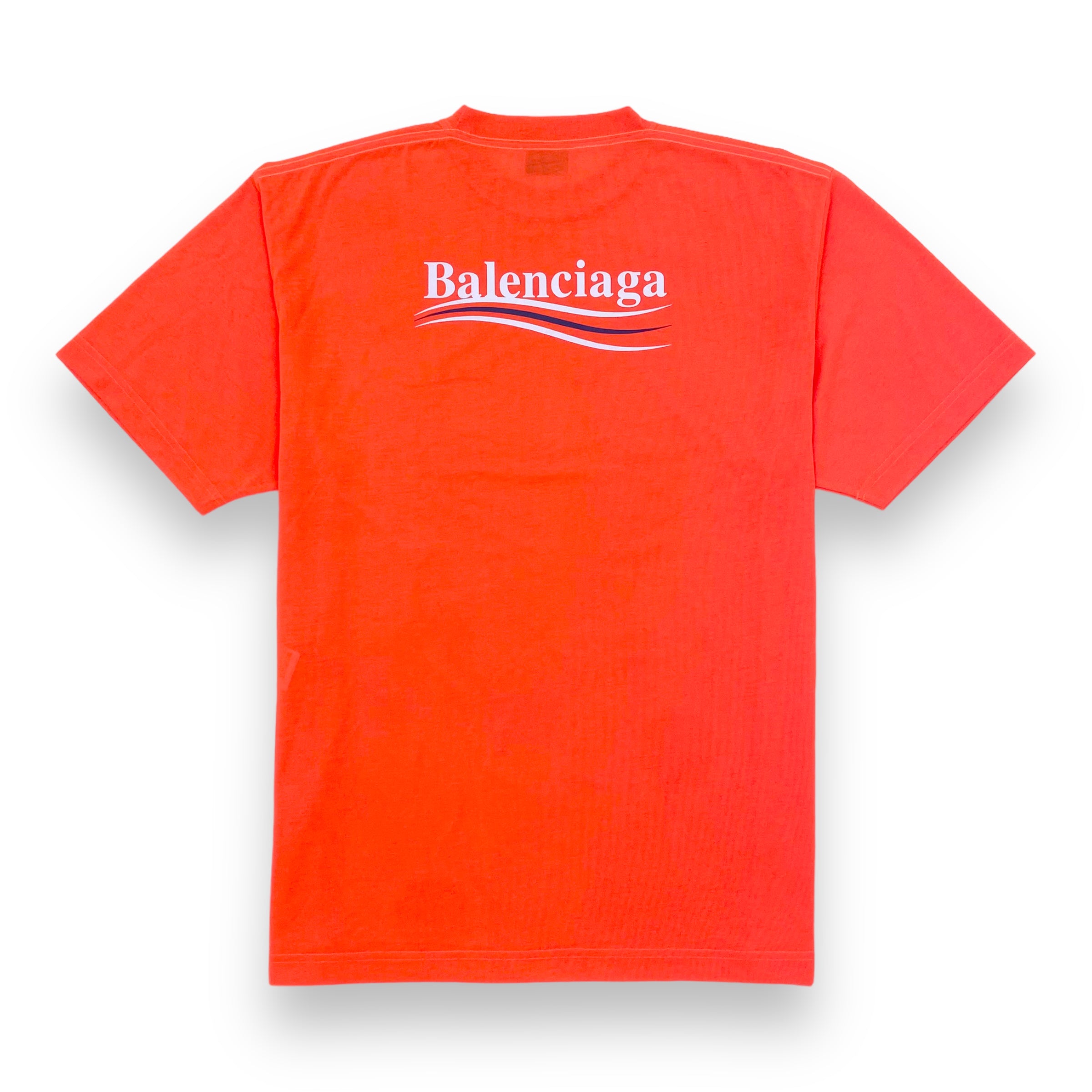 BALENCIAGA OVERSIZED POLITICAL LOGO T-SHIRT NEON ORANGE XS