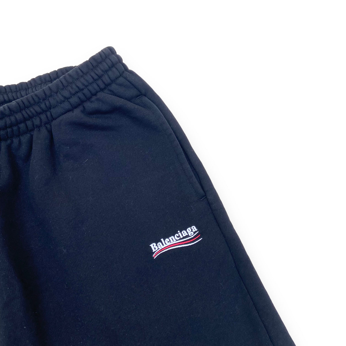 BALENCIAGA EMBROIDERED COTTON-JERSEY POLITICAL LOGO SHORTS BLACK S