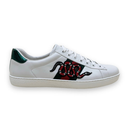 GUCCI ACE EMBROIDERED SNAKE LOW TOP LEATHER SNEAKER WHITE UK11