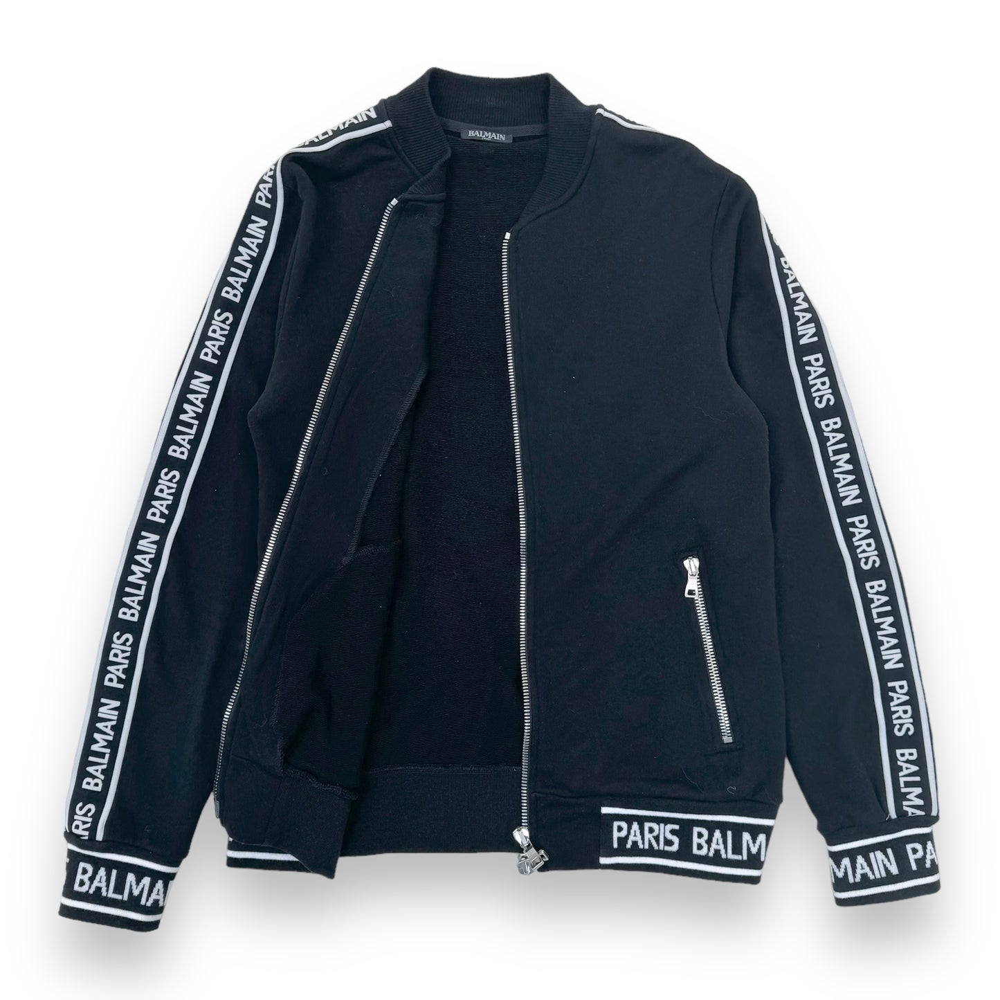 BALMAIN TAPE LOGO ZIP-UP SWEATSHIRT BLACK M