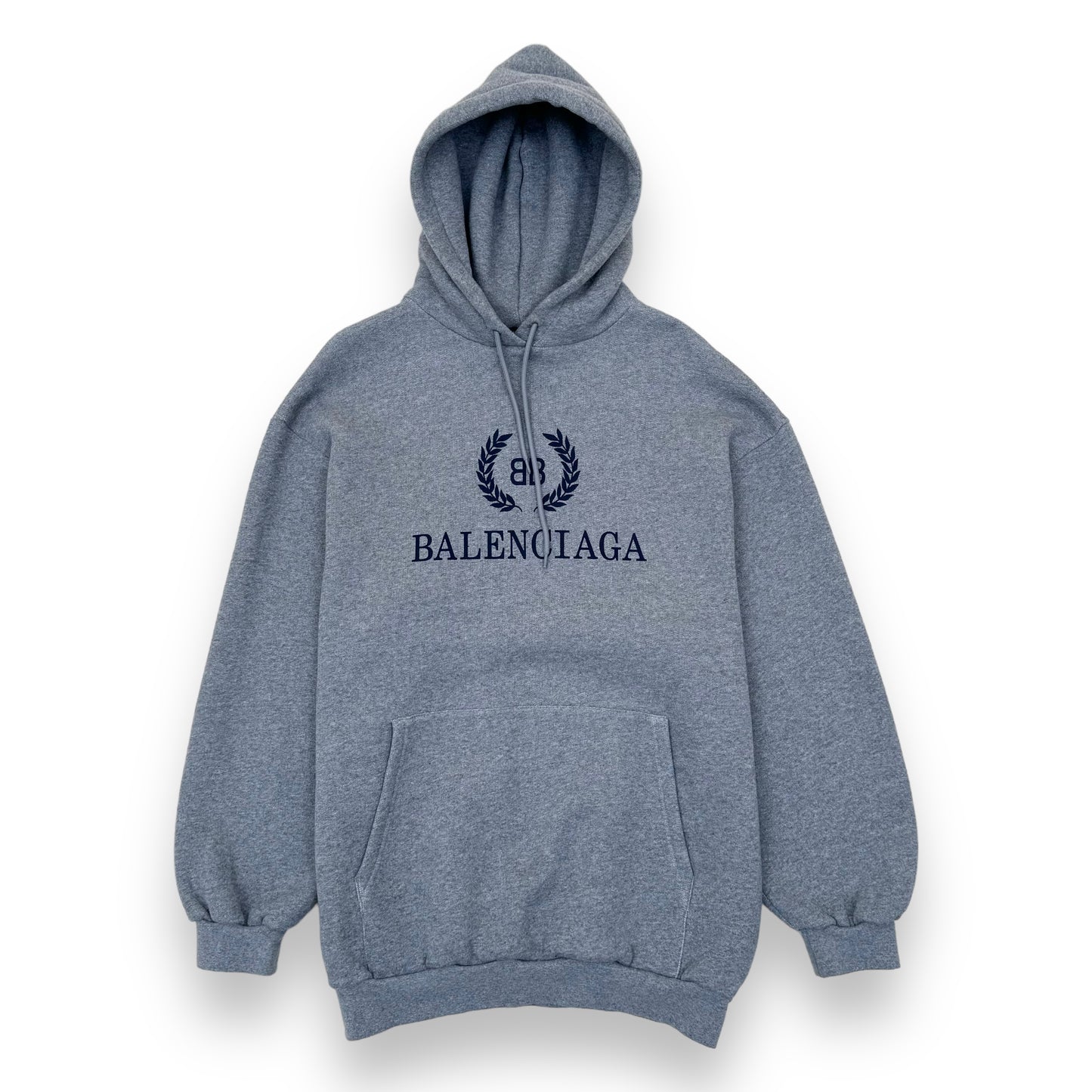 BALENCIAGA CREST LOGO COTTON-JERSEY HOODED SWEATSHIRT GREY M