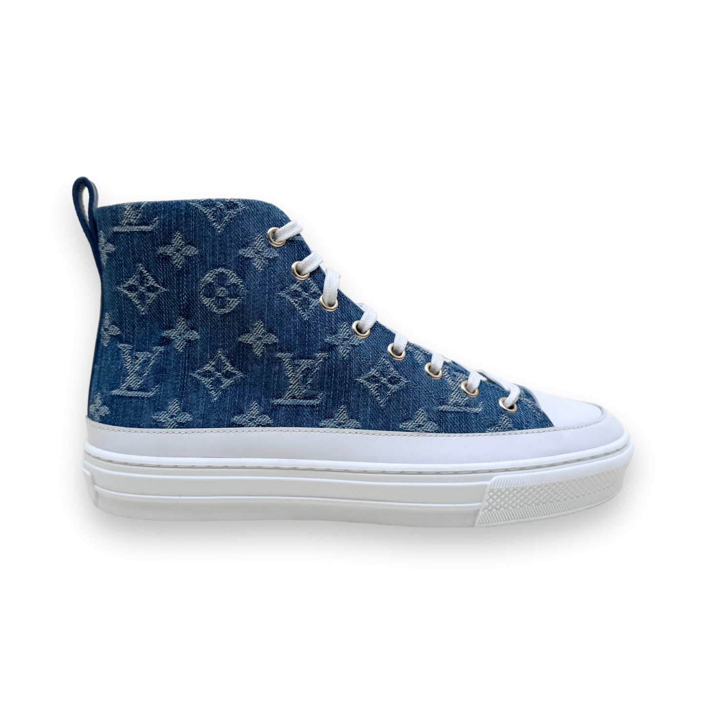 LOUIS VUITTON LV STELLAR HIGH TOP DENIM SNEAKERS BLUE UK4.5