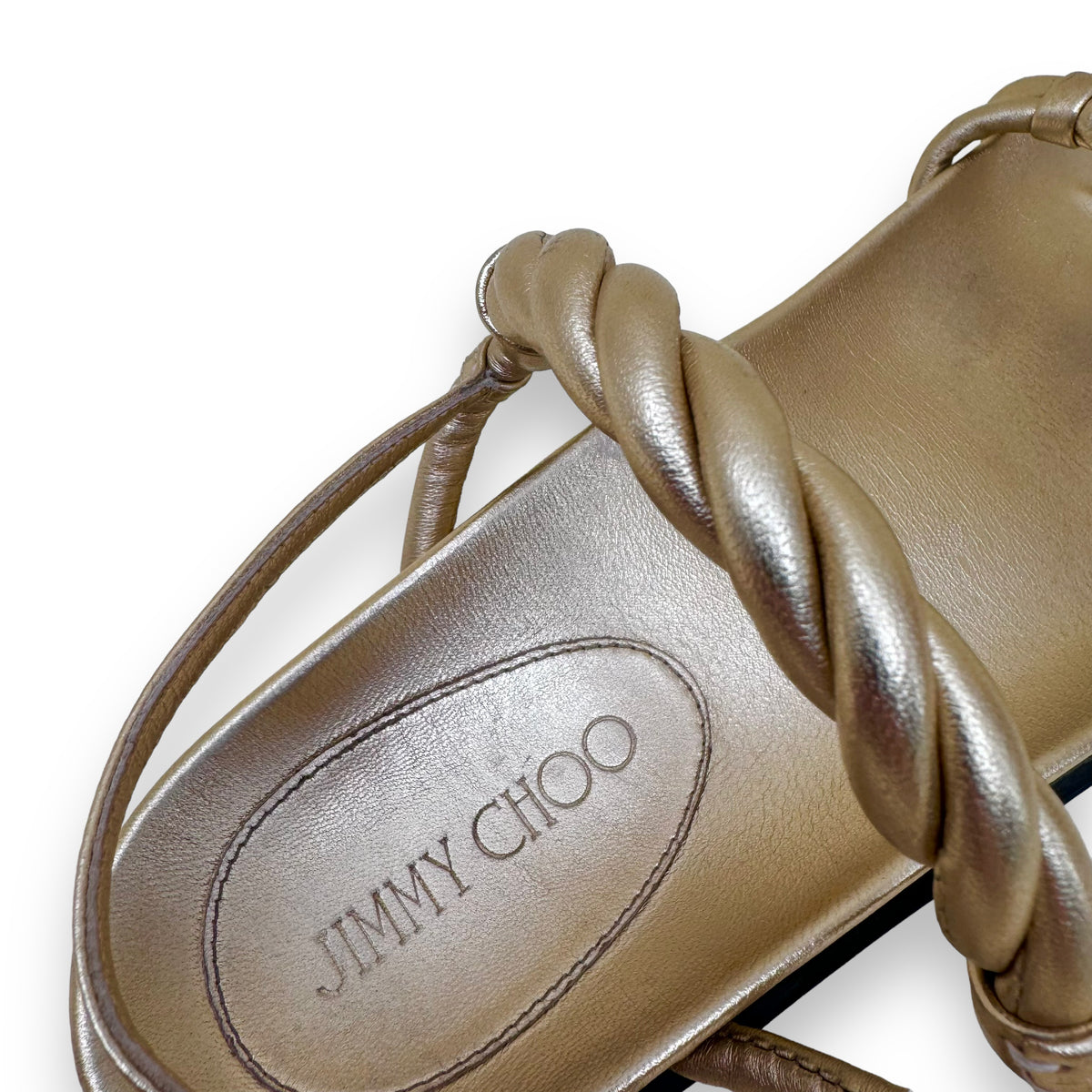 JIMMY CHOO DIOSA LEATHER SANDALS GOLD UK9