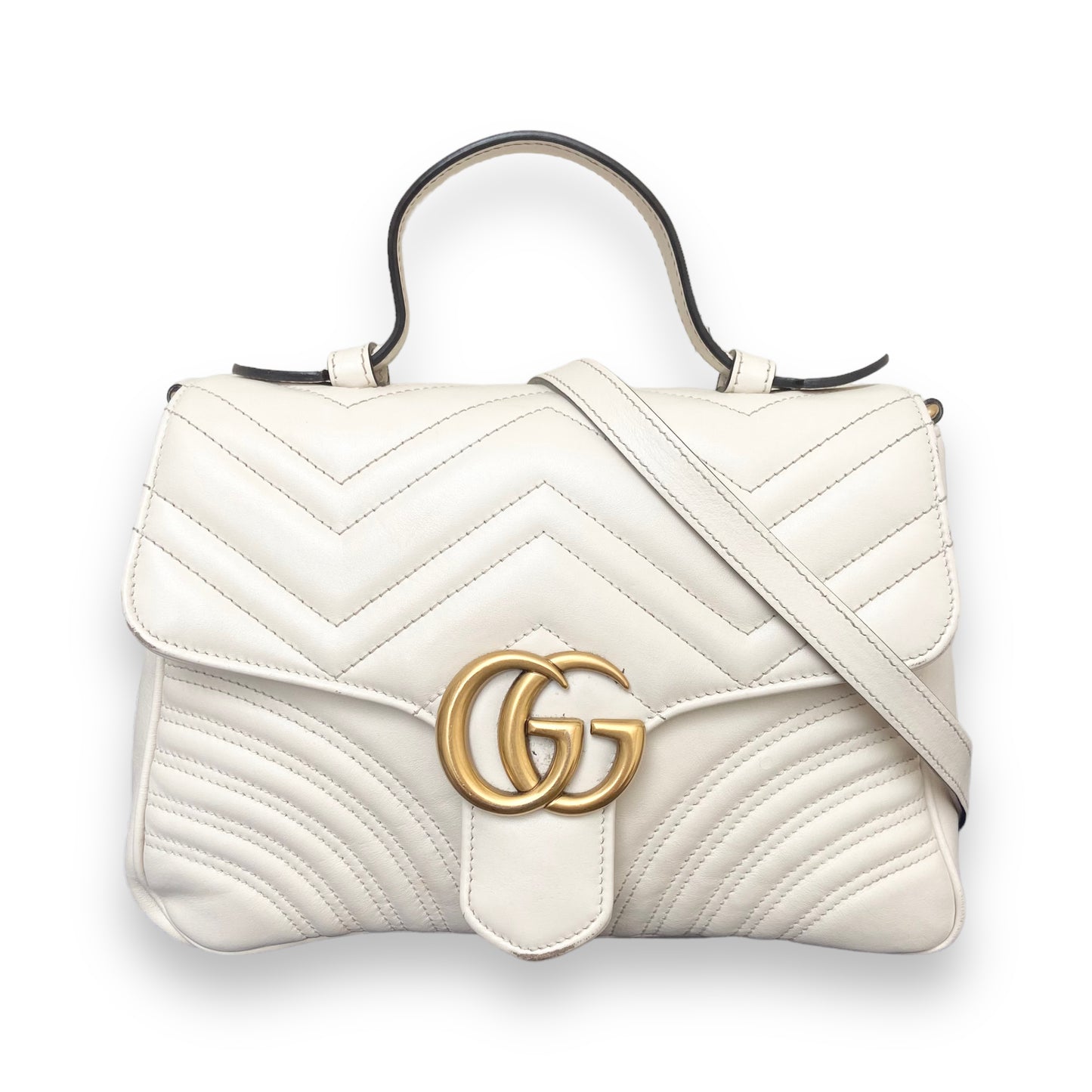 GUCCI MARMONT LEATHER TOP-HANDLE BAG 9022 BLANCO M