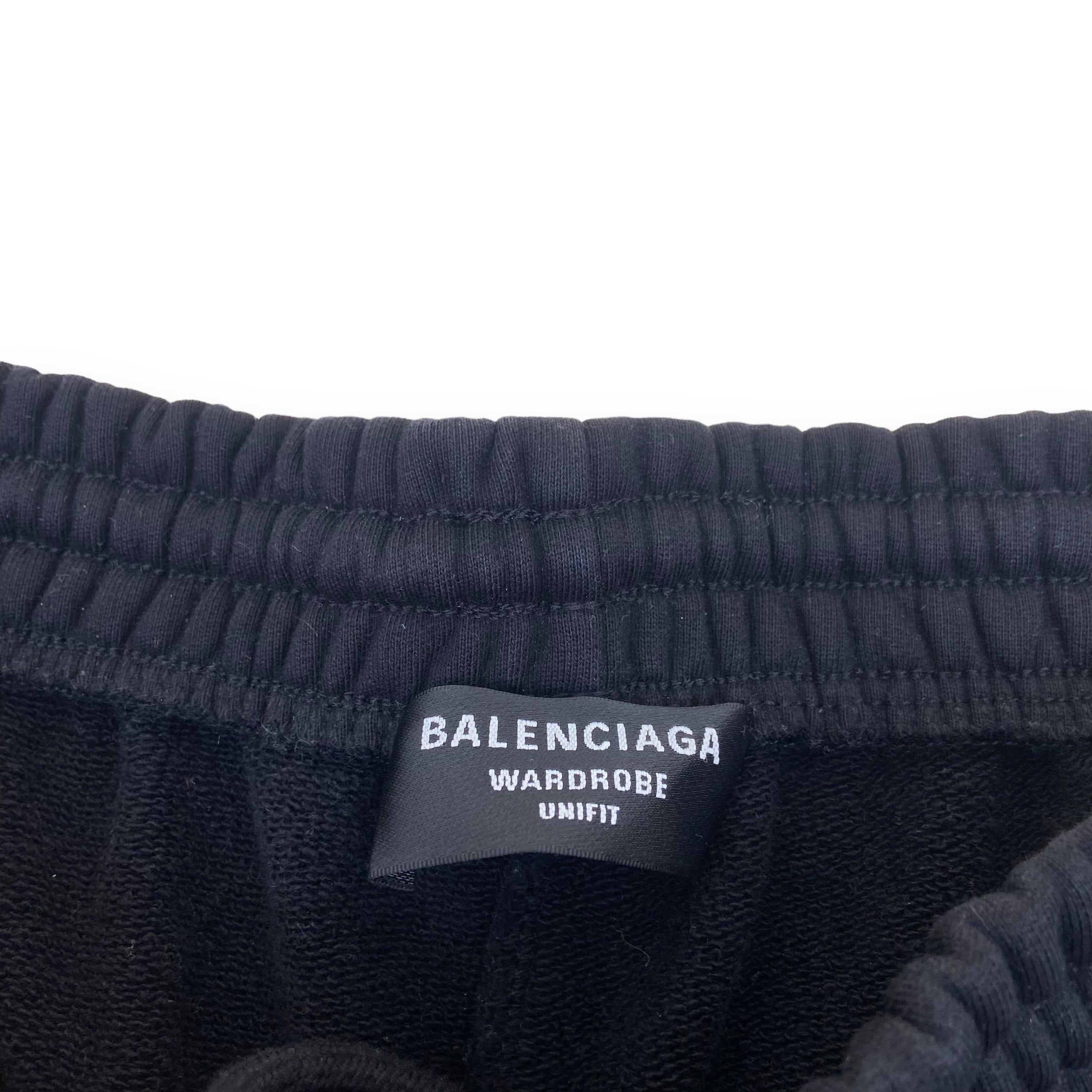 BALENCIAGA EMBROIDERED COTTON-JERSEY POLITICAL LOGO SHORTS BLACK S