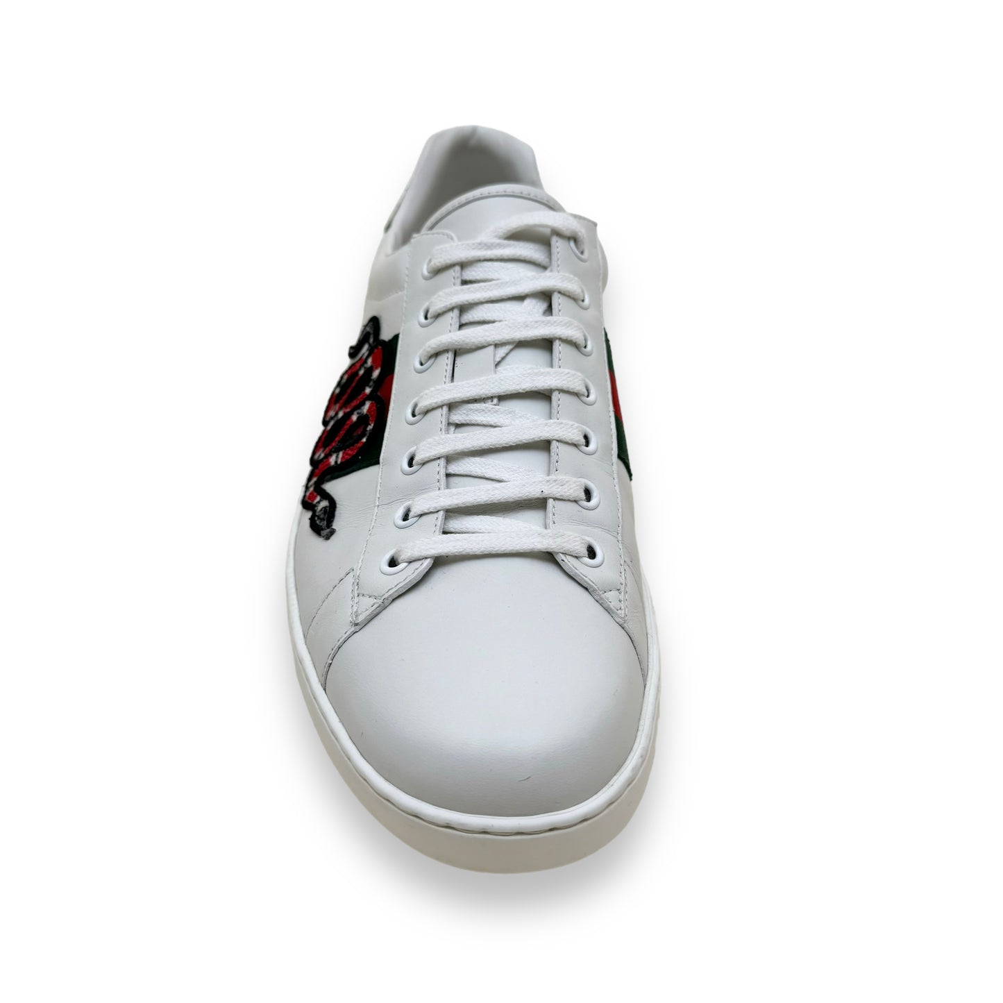 GUCCI ACE EMBROIDERED SNAKE LOW TOP LEATHER SNEAKER WHITE UK11