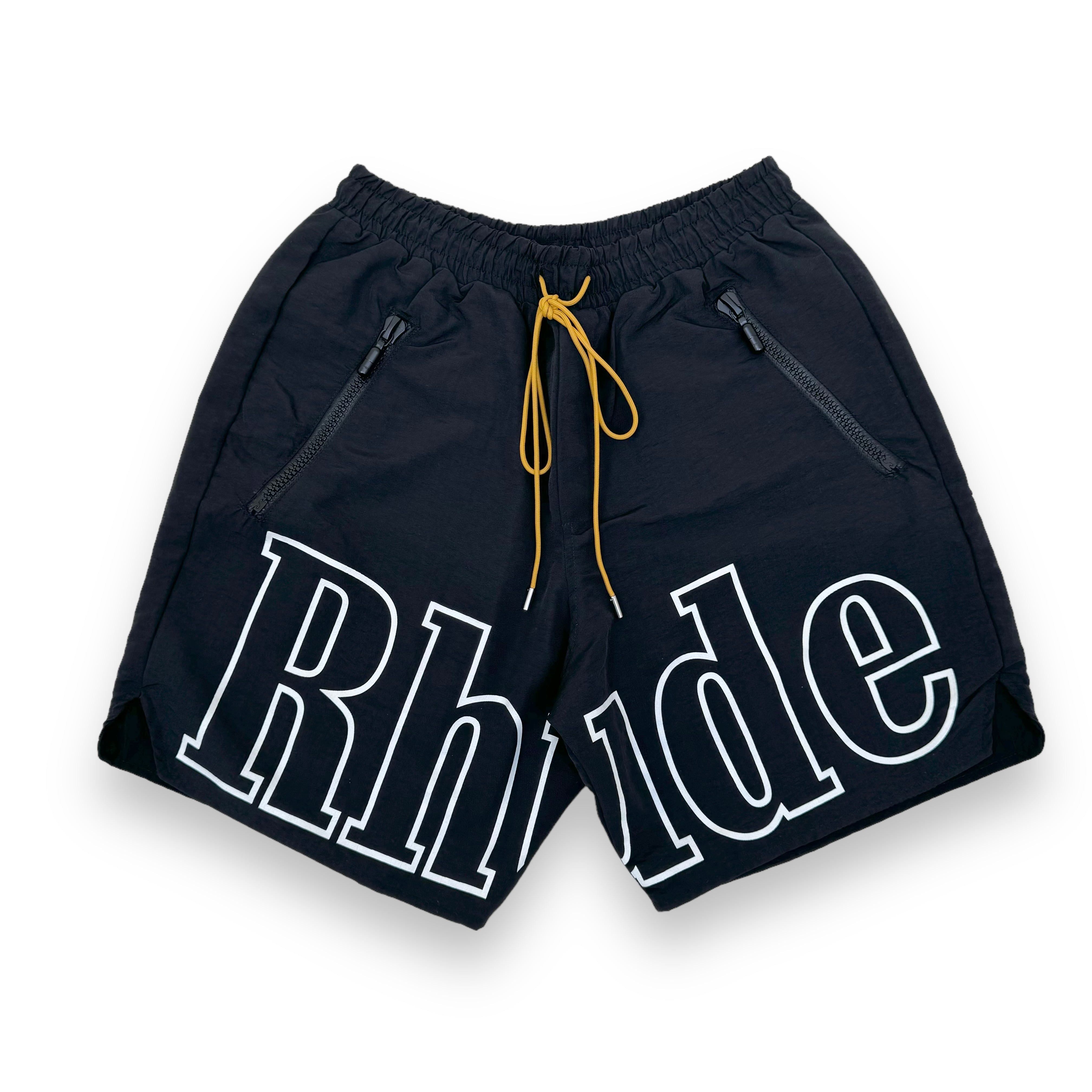 RHUDE OUTLINE NYLON SHORTS BLACK / WHITE L
