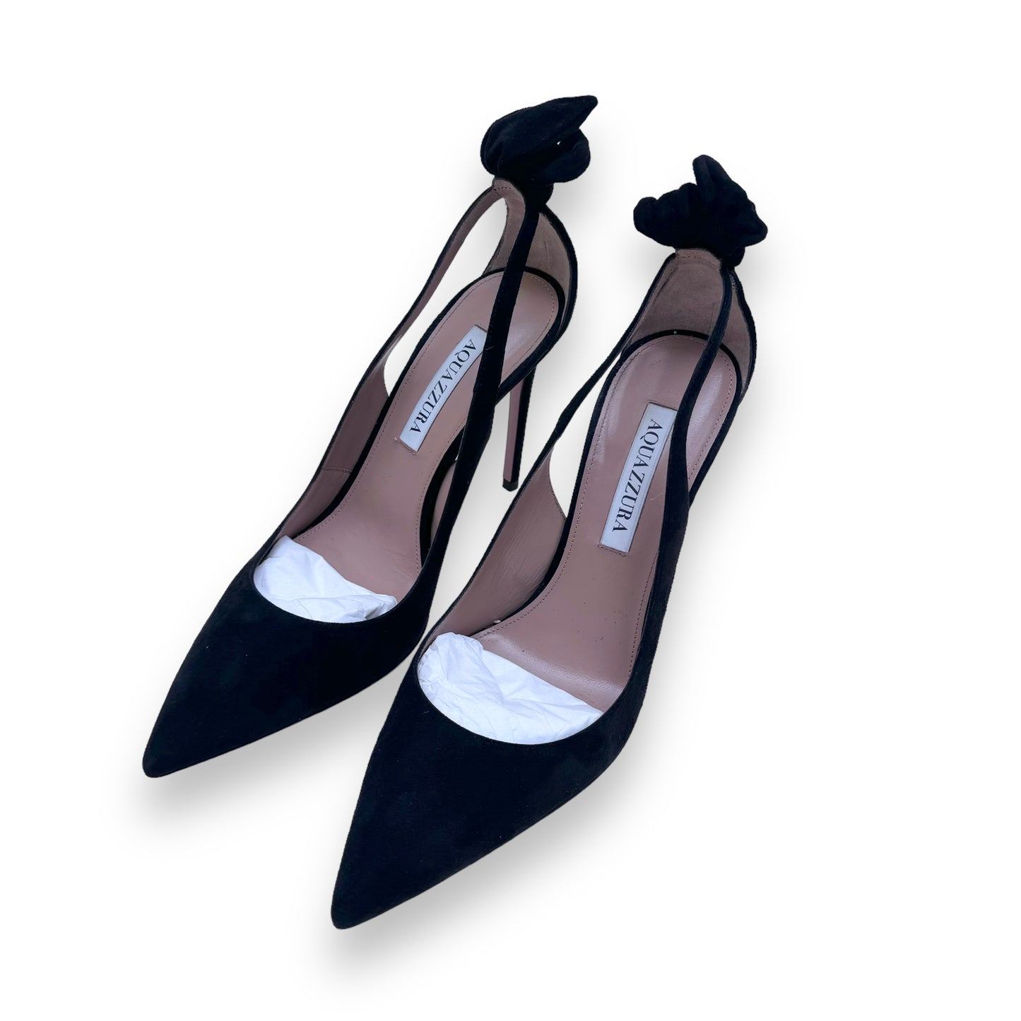 AQUAZZURA BOW TIE SUEDE PUMPS 105 BLACK UK5