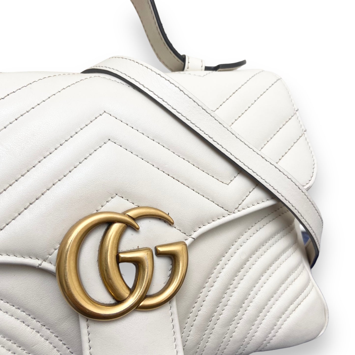 GUCCI MARMONT LEATHER TOP-HANDLE BAG 9022 BLANCO M