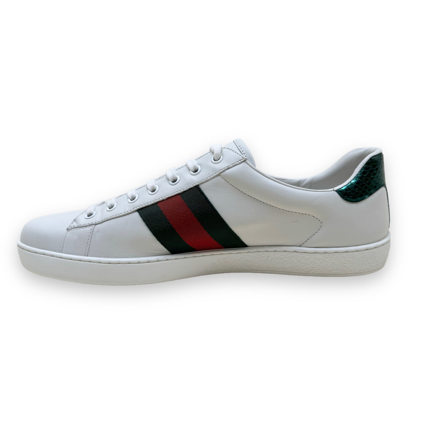 GUCCI ACE EMBROIDERED SNAKE LOW TOP LEATHER SNEAKER WHITE UK11