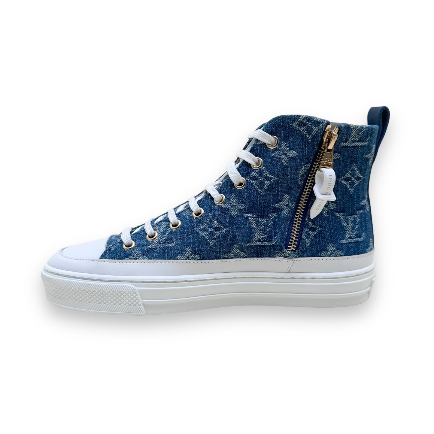 LOUIS VUITTON LV STELLAR HIGH TOP DENIM SNEAKERS BLUE UK4.5