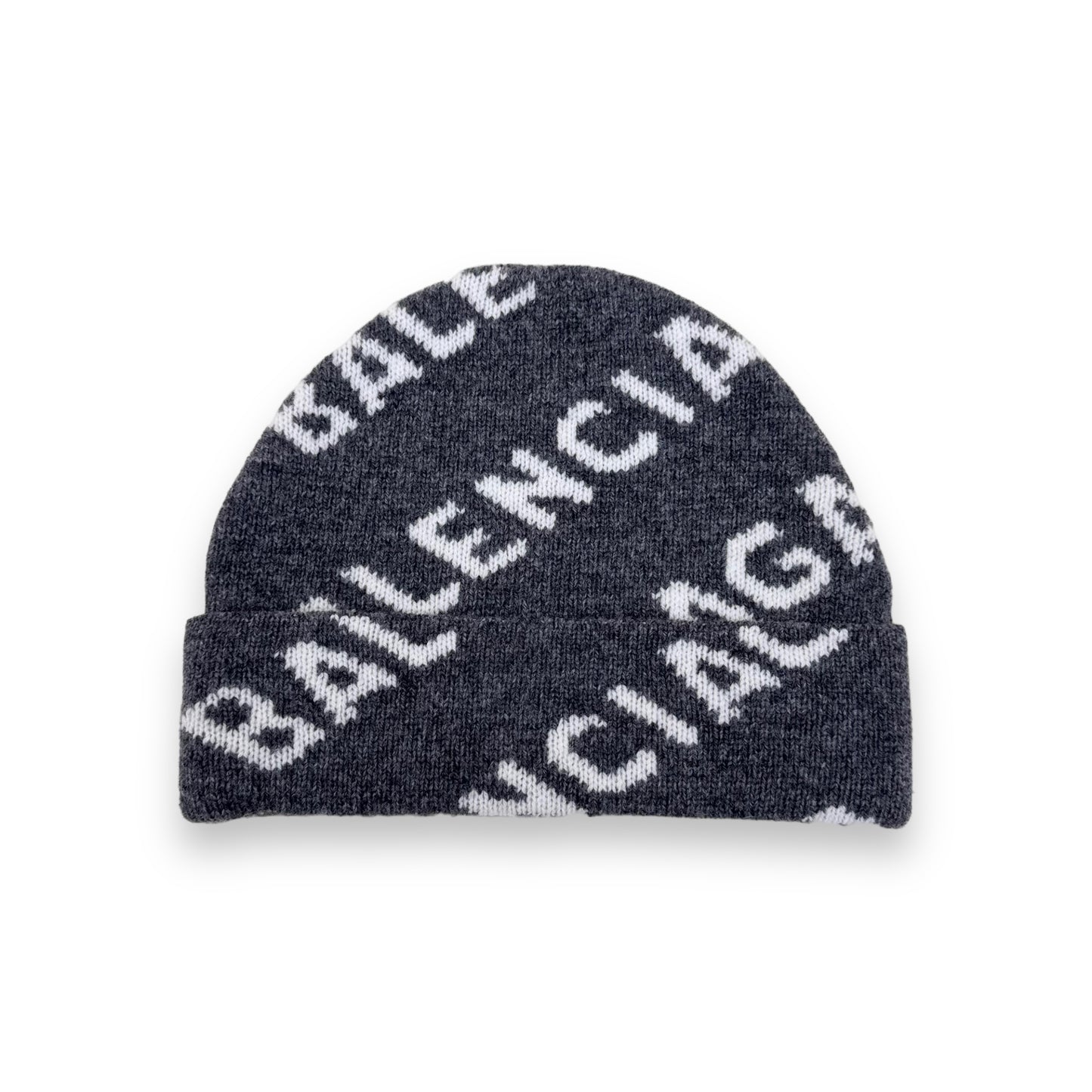 BALENCIAGA VIRGIN WOOL LOGO BEANIE GREY