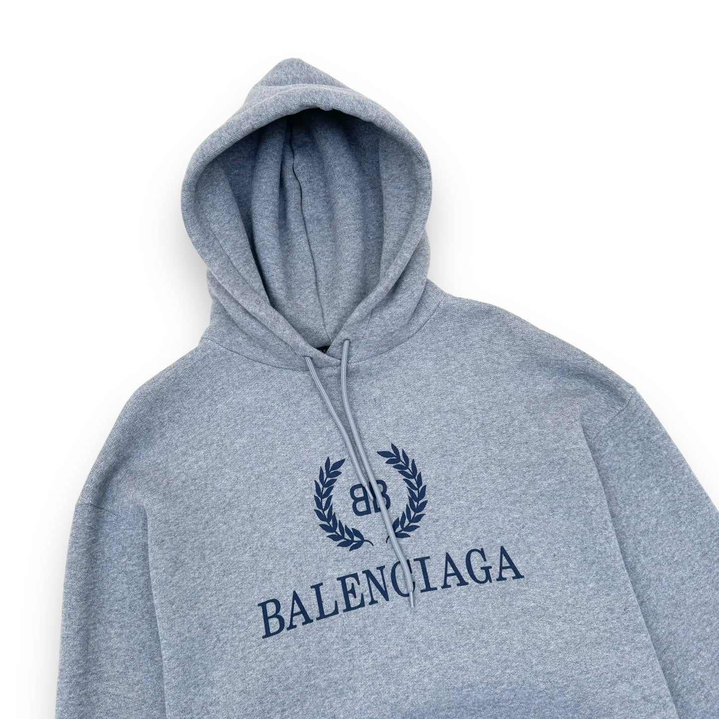 BALENCIAGA CREST LOGO COTTON-JERSEY HOODED SWEATSHIRT GREY M