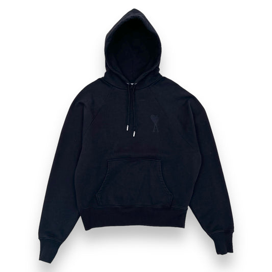 AMI PARIS COTTON LOGO PATCH HOODIE BLACK S