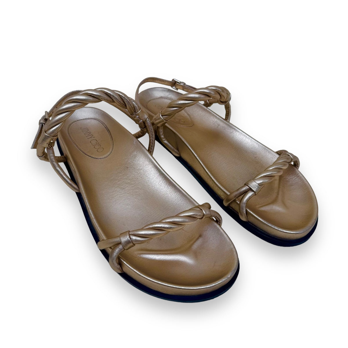 JIMMY CHOO DIOSA LEATHER SANDALS GOLD UK9