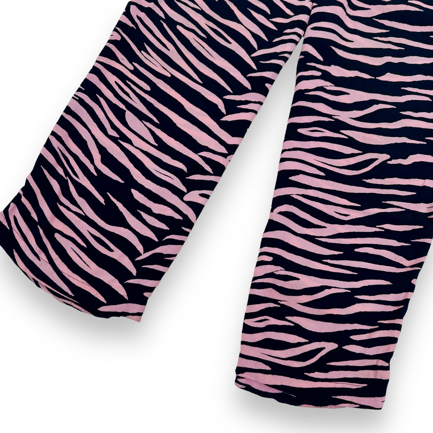 GANNI ZEBRA PRINT WIDE TAPERED LEG TROUSERS PINK / BLACK M