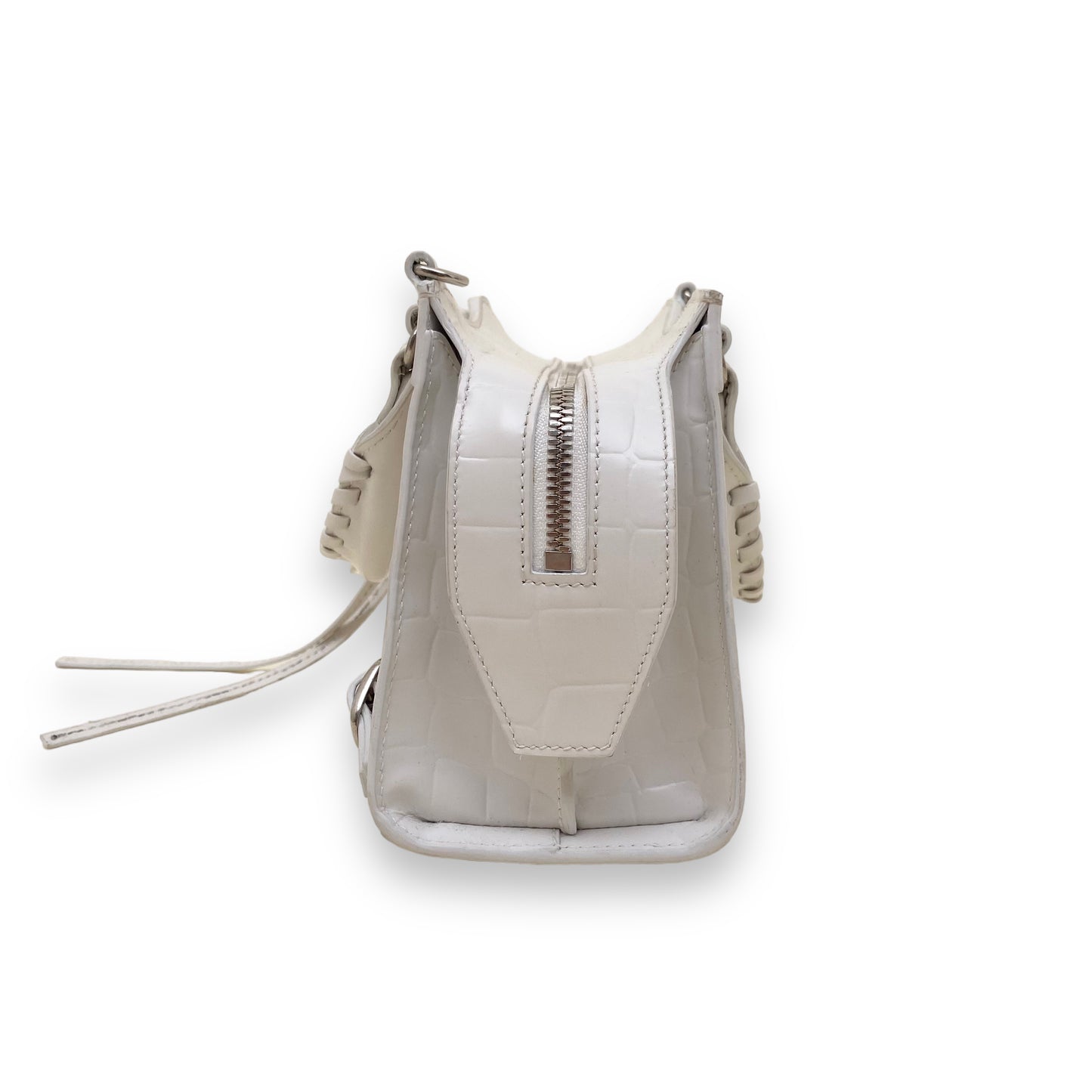 BALENCIAGA NEO CLASSIC CITY CROCODILE PRINT LEATHER BAG WHITE