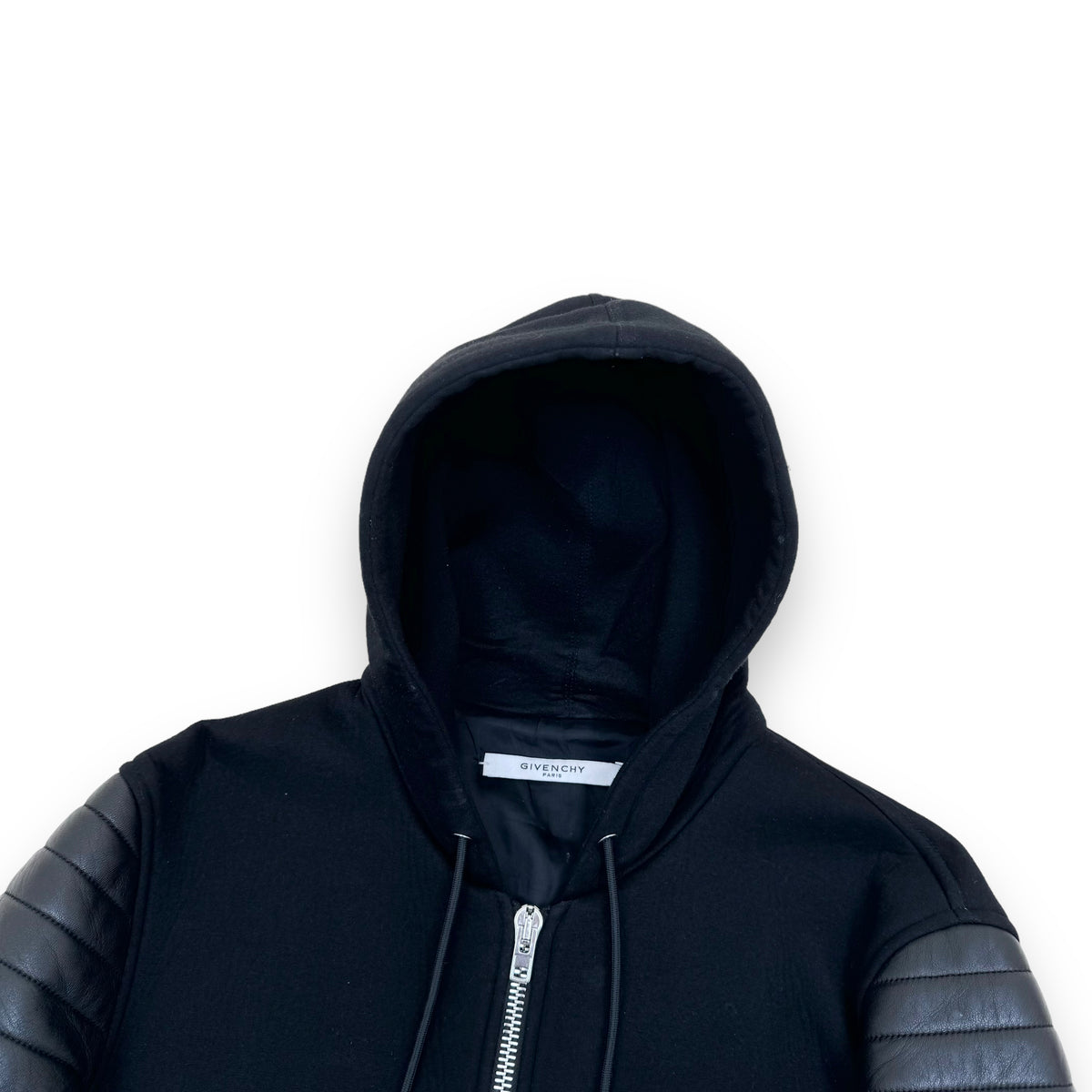 GIVENCHY HOODED NEOPRENE / LEATHER HOODED BOMBER JACKET BLACK S