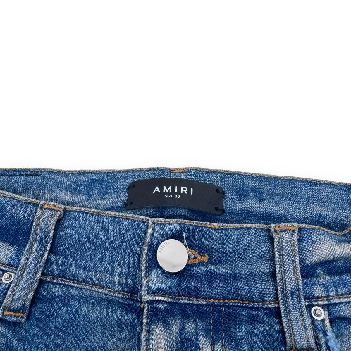 AMIRI BANDANA FLAME DISTRESSED DENIM JEANS BLUE 30W