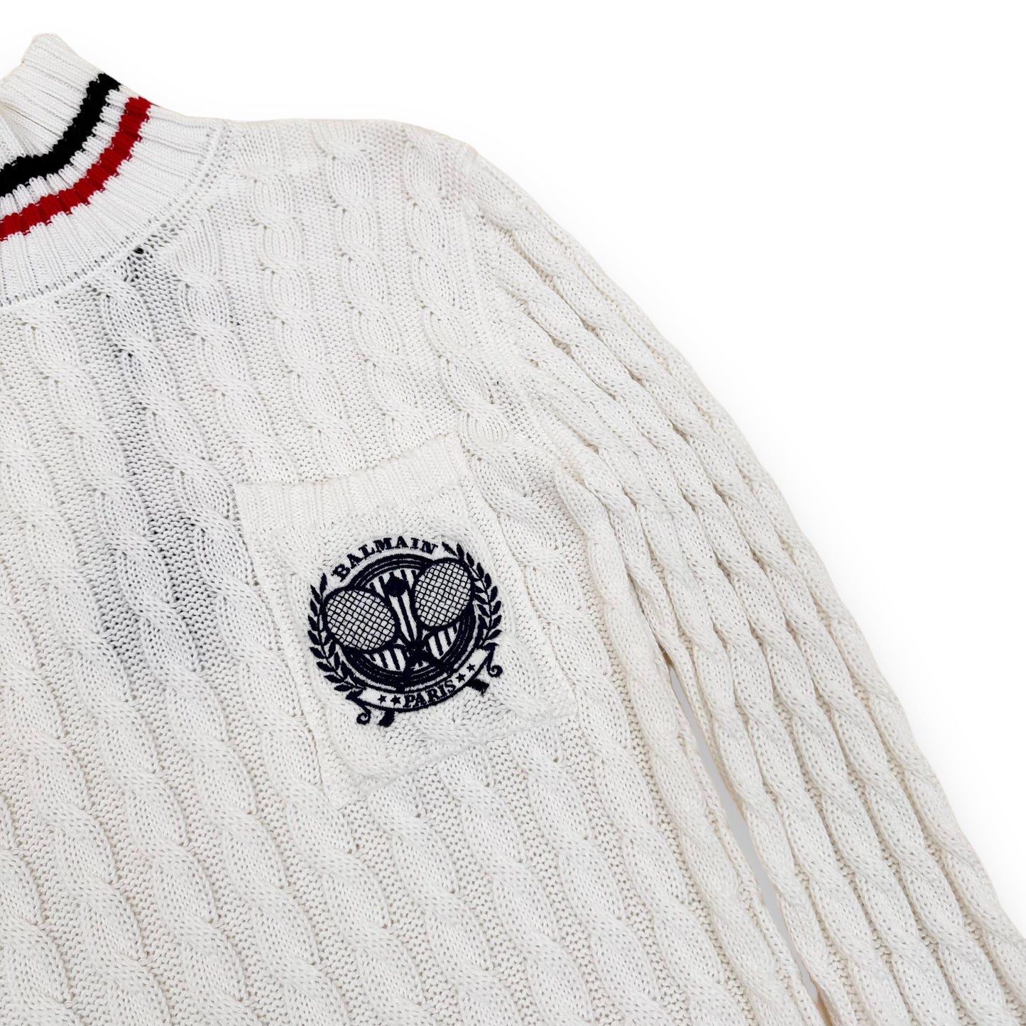 BALMAIN KNITTED TENNIS SWEATER WHITE M