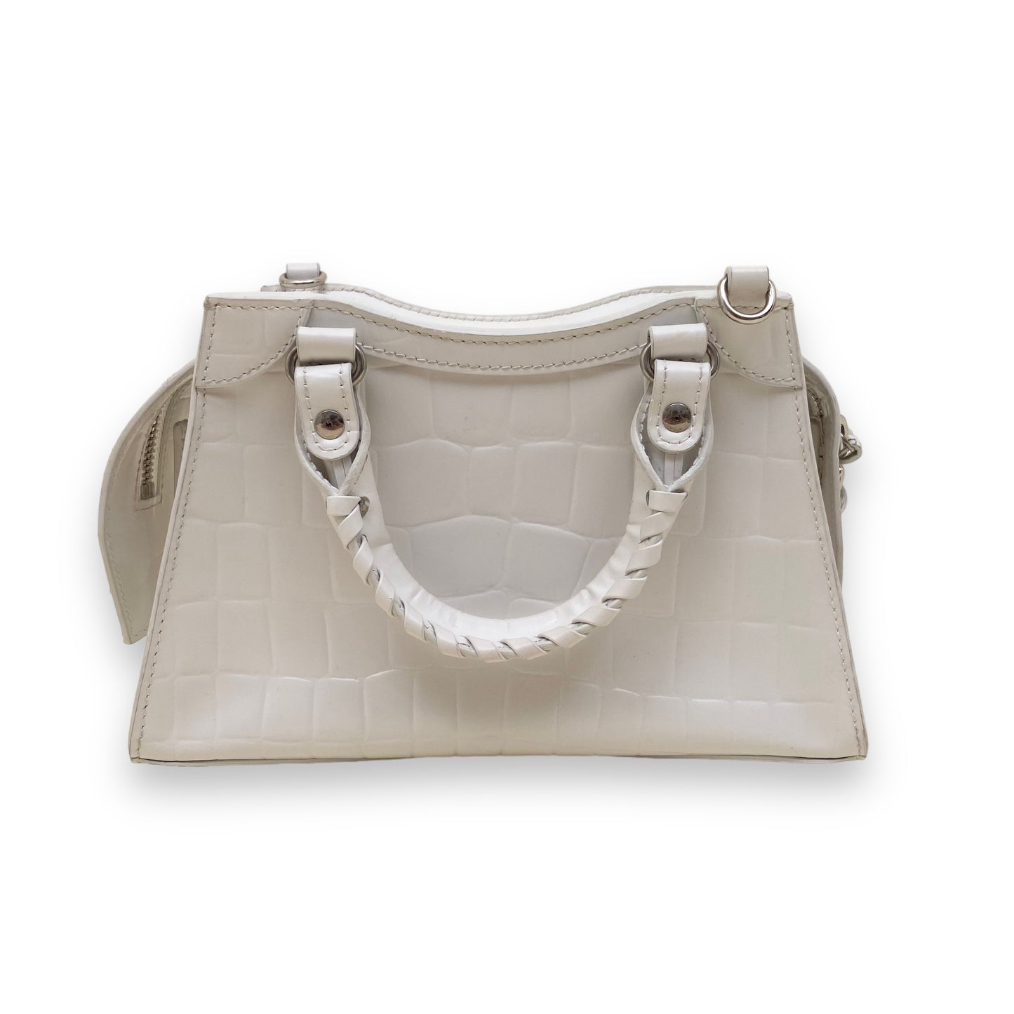 BALENCIAGA NEO CLASSIC CITY CROCODILE PRINT LEATHER BAG WHITE