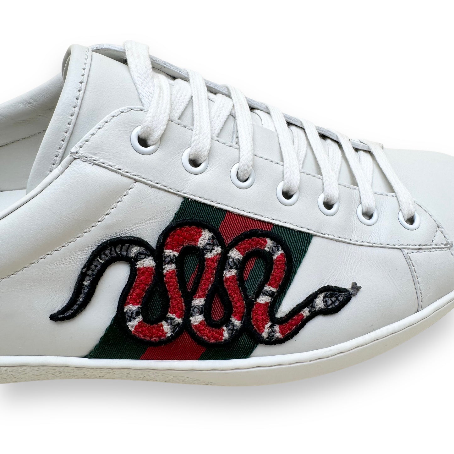 GUCCI ACE EMBROIDERED SNAKE LOW TOP LEATHER SNEAKER WHITE UK11