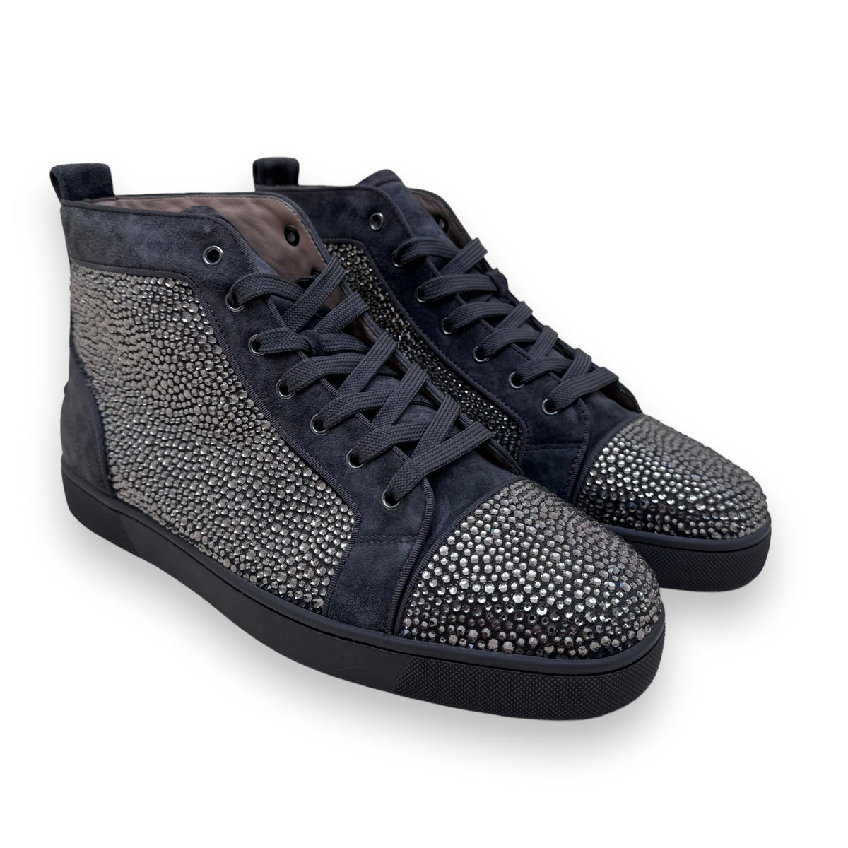 CHRISTIAN LOUBOUTIN STRASS HIGH-TOP SUEDE SNEAKER KHAKI UK11