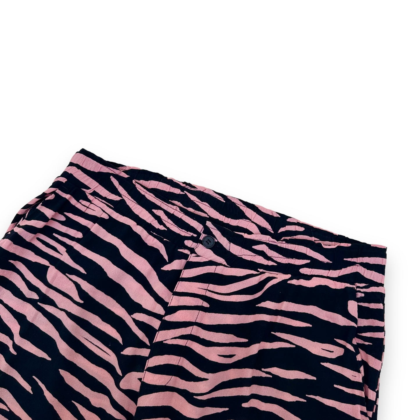 GANNI ZEBRA PRINT WIDE TAPERED LEG TROUSERS PINK / BLACK M